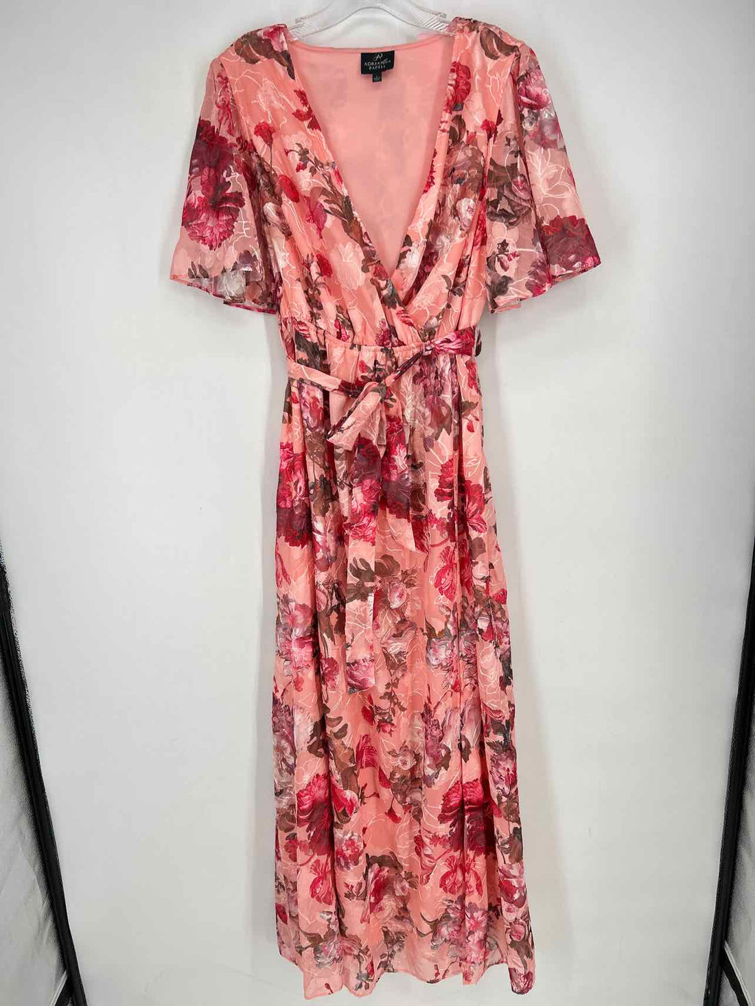 Adrianna Papell Size L Pink Floral Short Sleeve Maxi