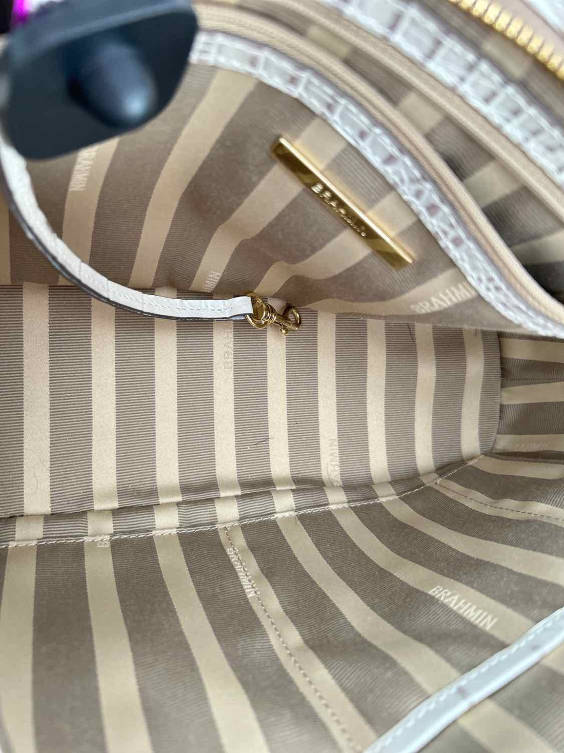Brahmin Pearl & Pink Croc Embossed Tote