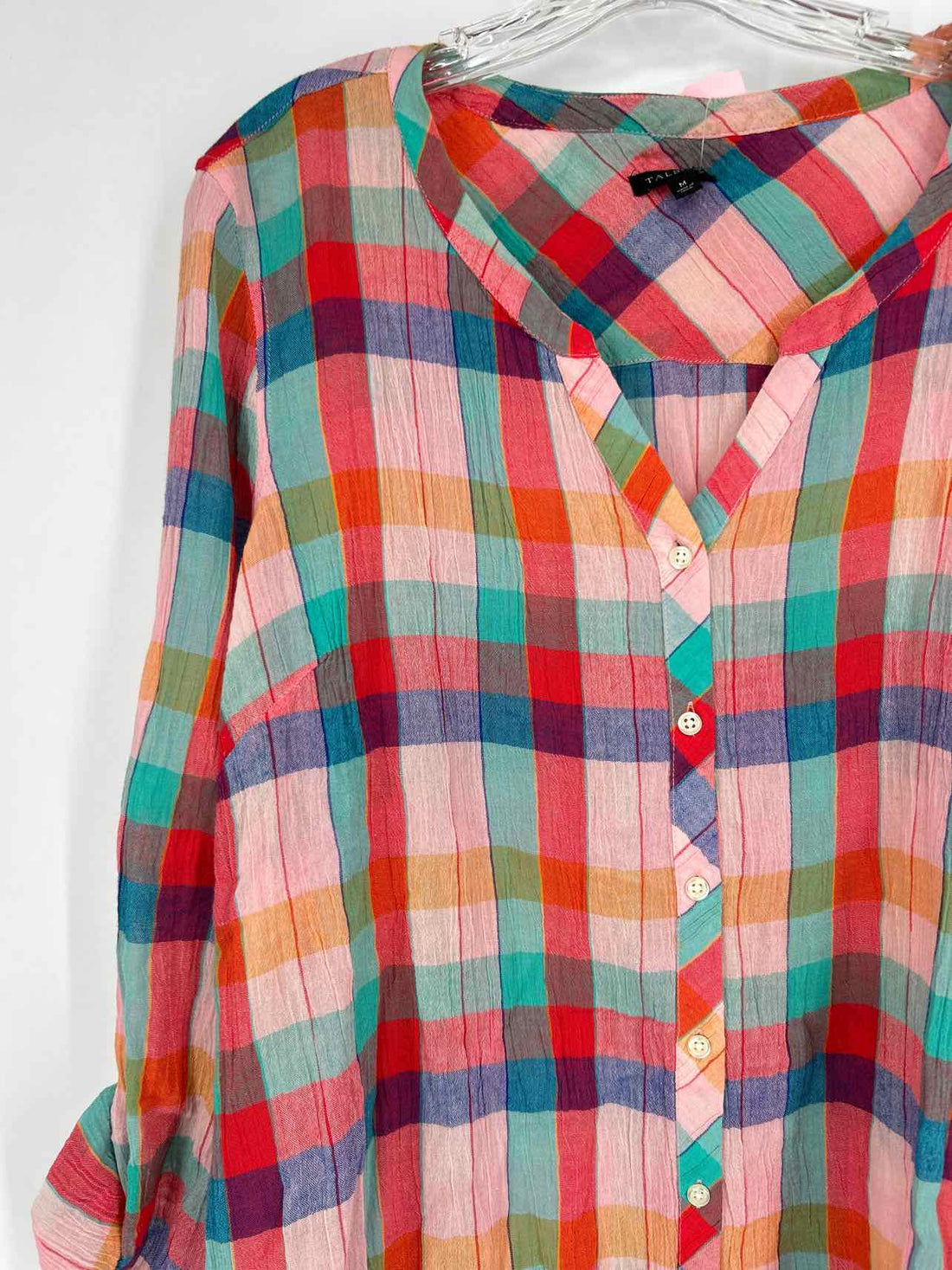 Talbots Size M Pink Plaid Long Sleeve