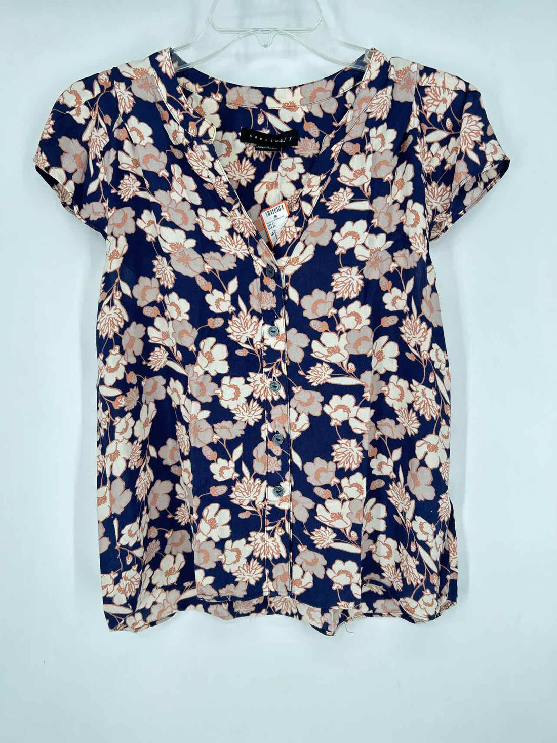 Sanctuary Size S Dark Blue & Cream Floral Short Sleeve