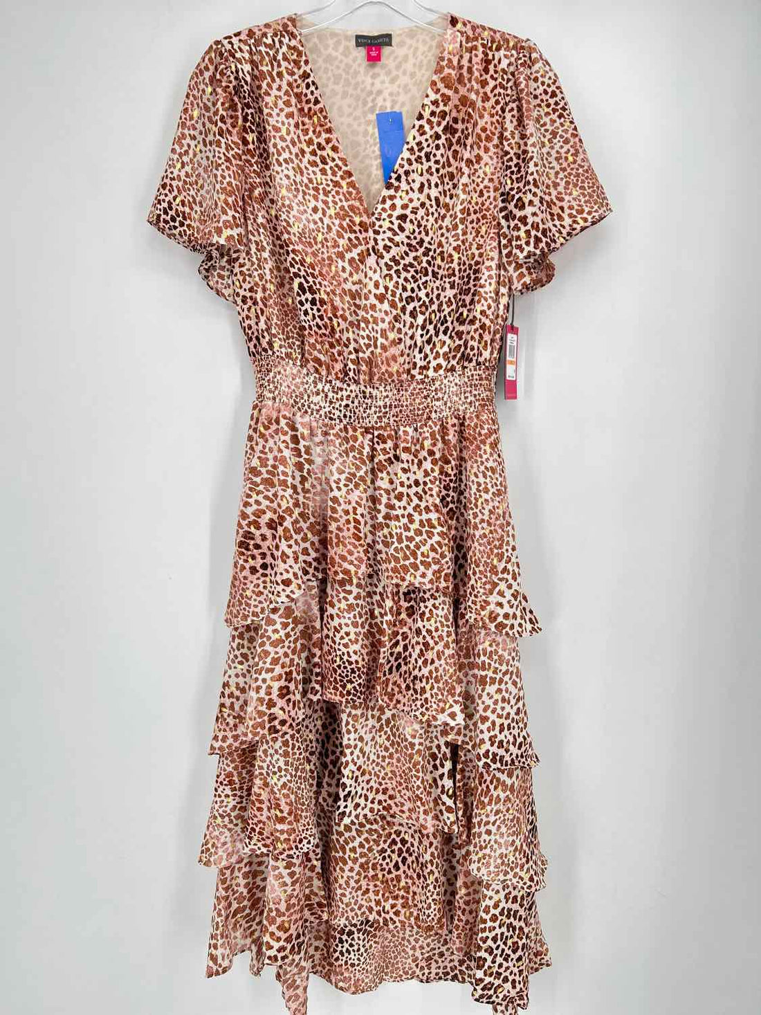 Vince Camuto Size S Blush Leopard Shimmer Short Sleeve Dress