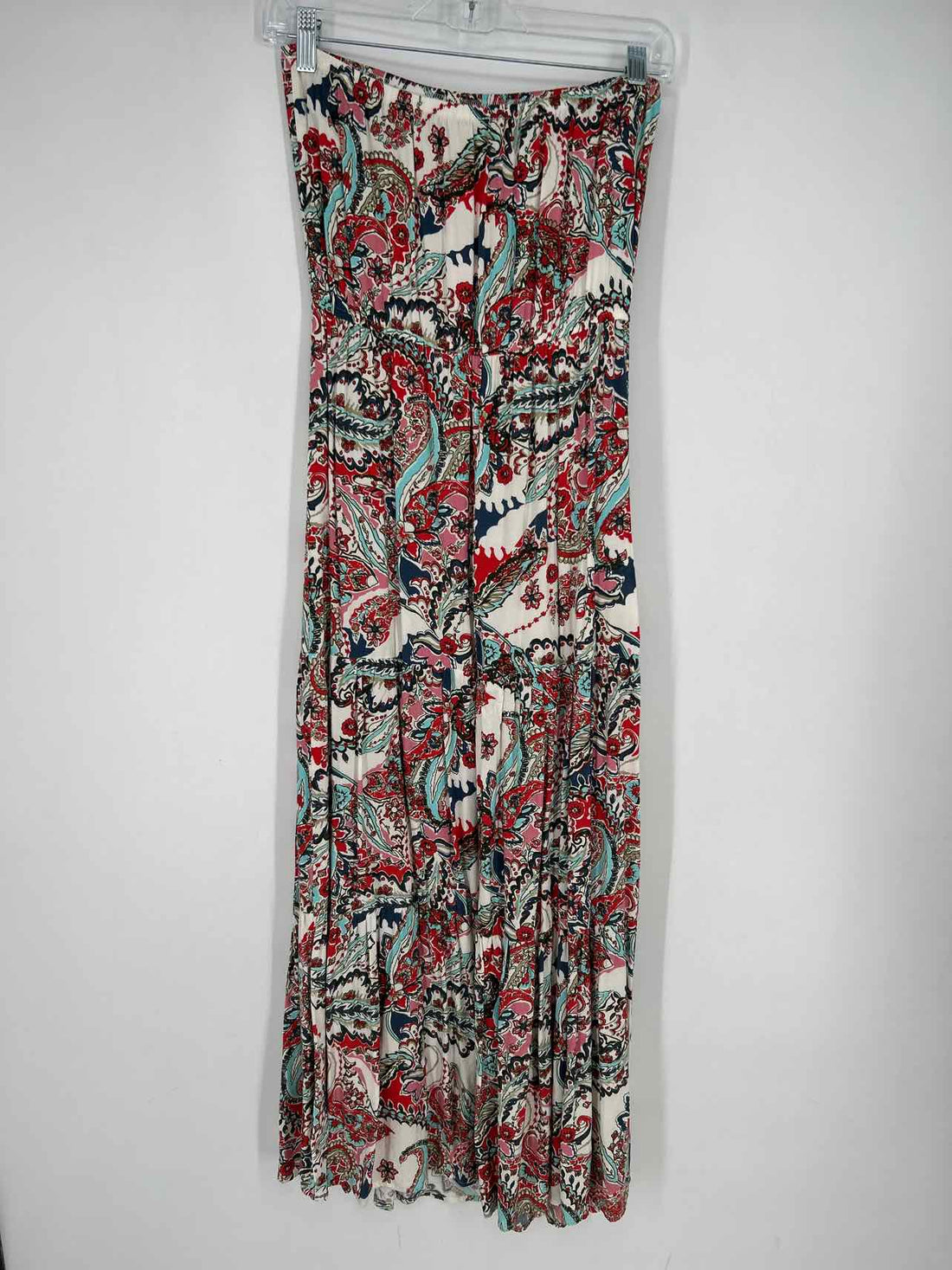 Gypsies & Moondust Size XS White Red & Blue Floral Strapless Dress
