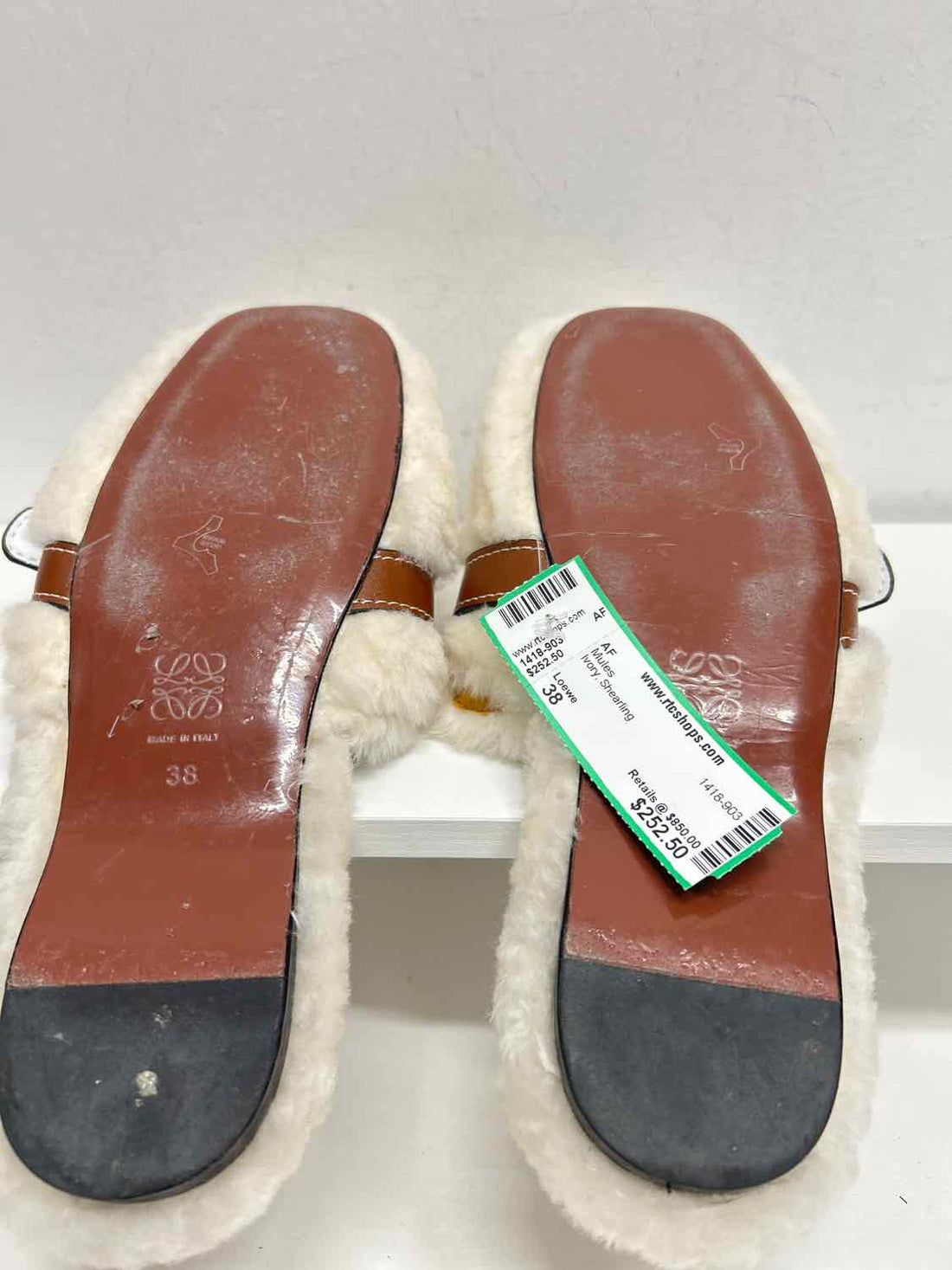 Loewe Women Size 38 Ivory Shearling Mules