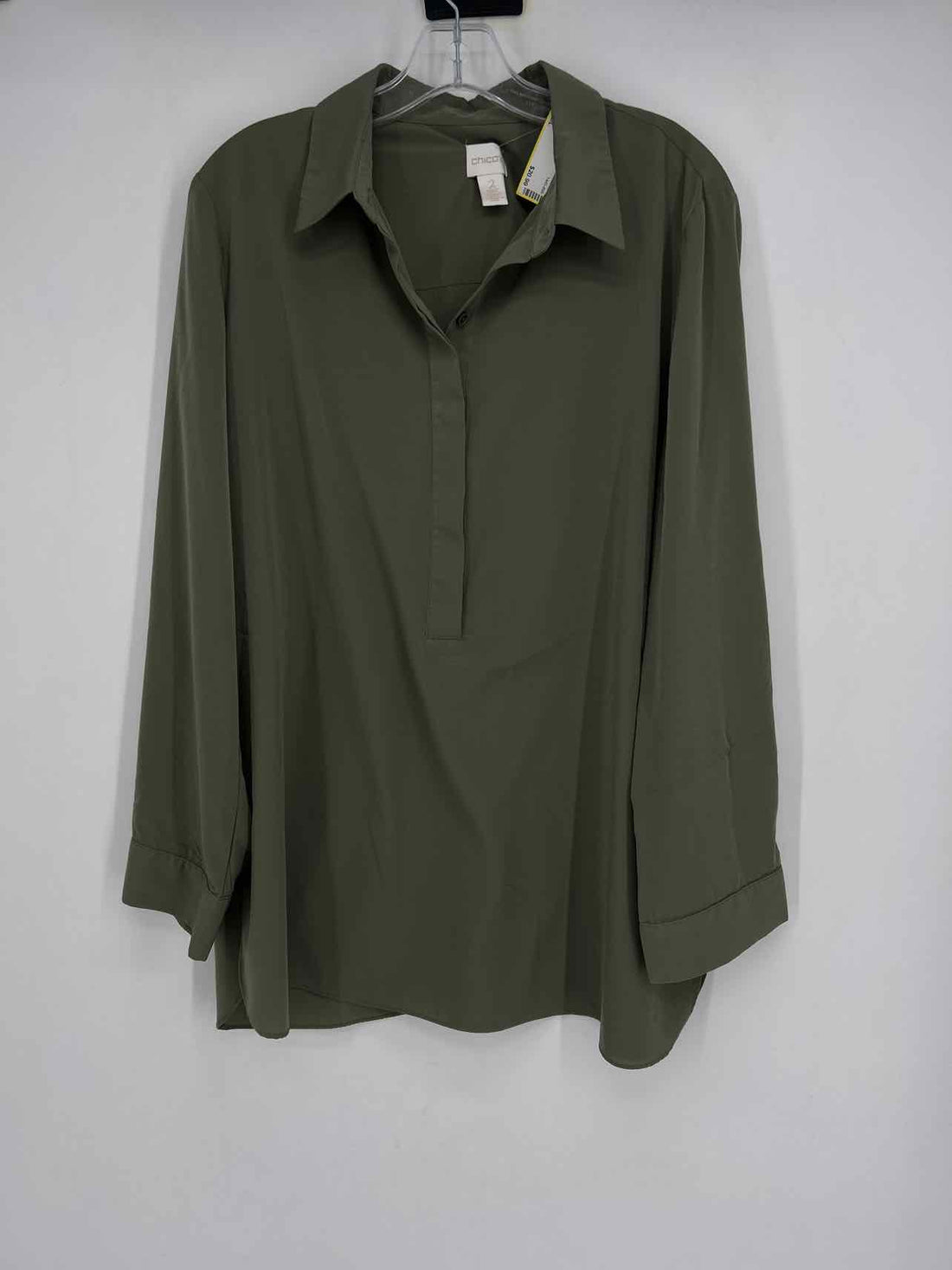 Chicos Size 2/L Olive Long Sleeve