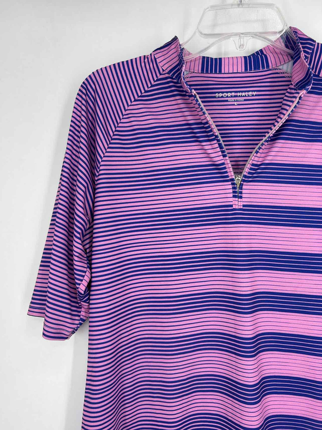 Sport Haley Size L Pink & Purple Stripe Short Sleeve