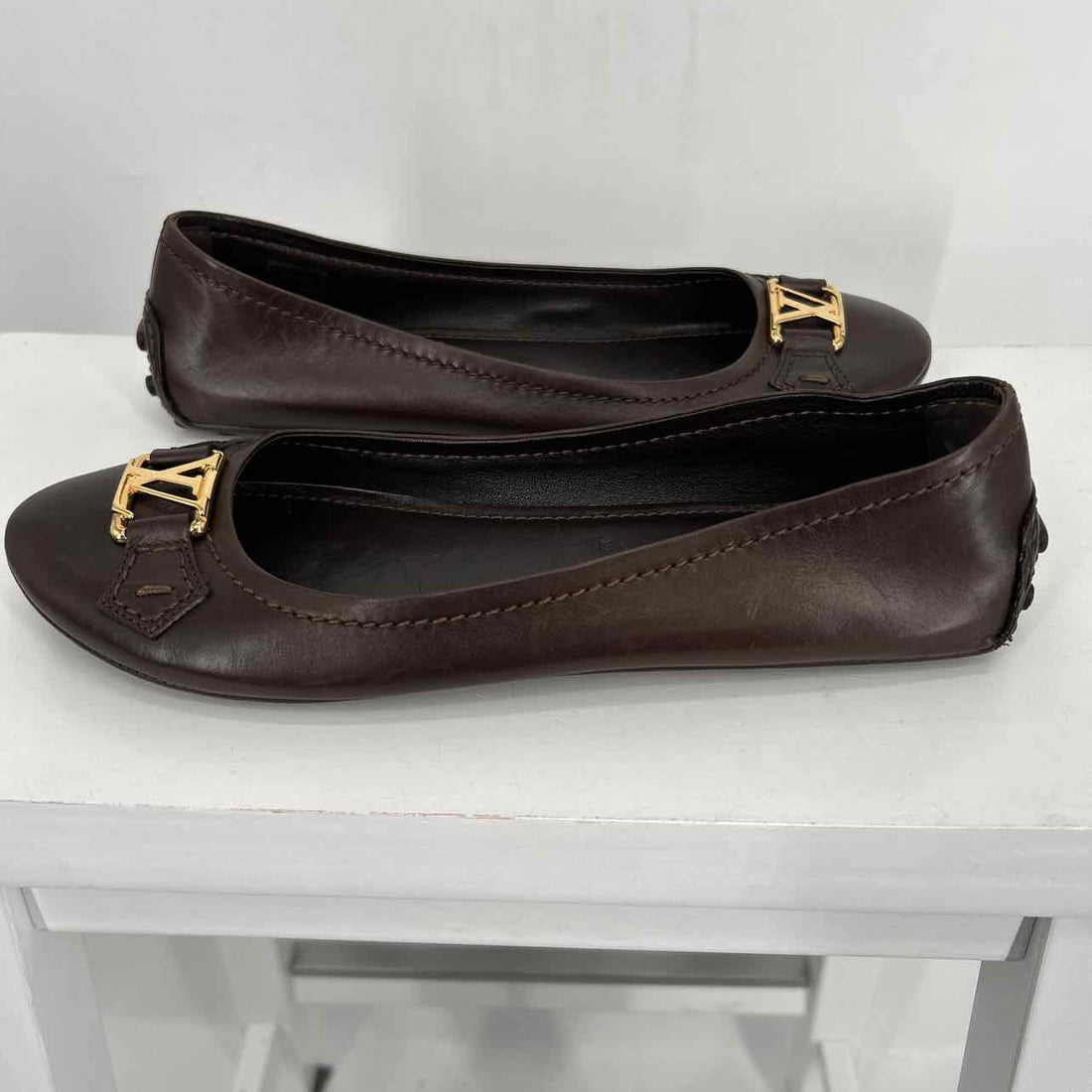 Louis Vuitton Oxford Ballerina Flats Women Size 38 Brown Like New Leather LUXURY