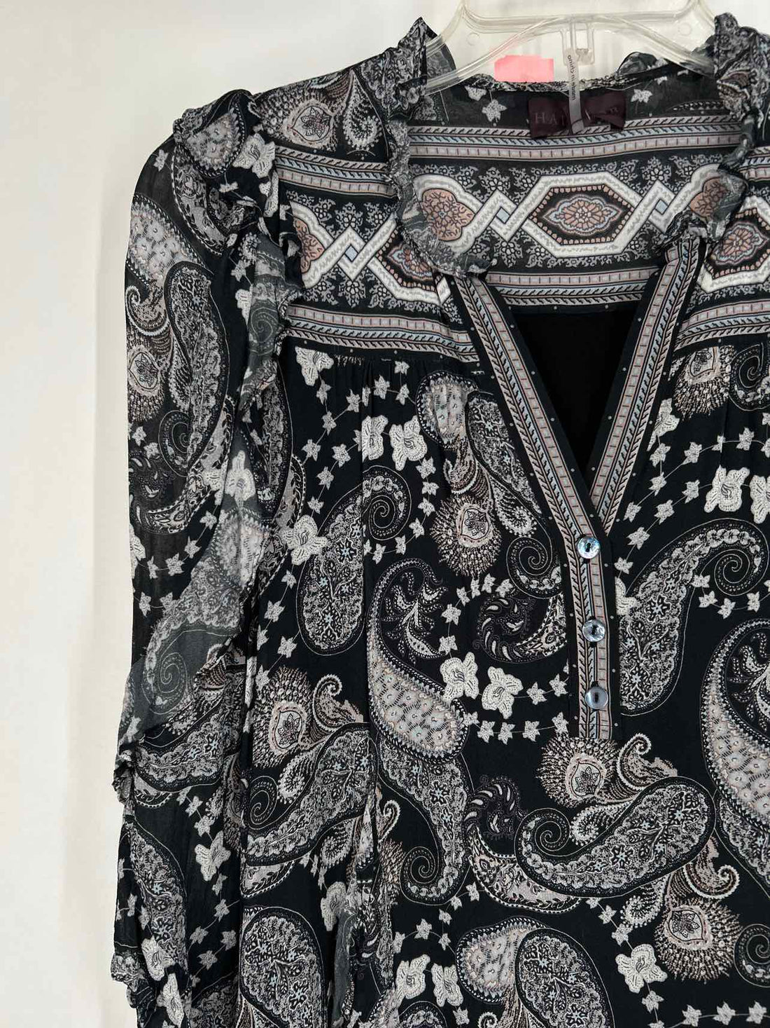 Hale Bob Size S Black Paisley Long Sleeve Dress