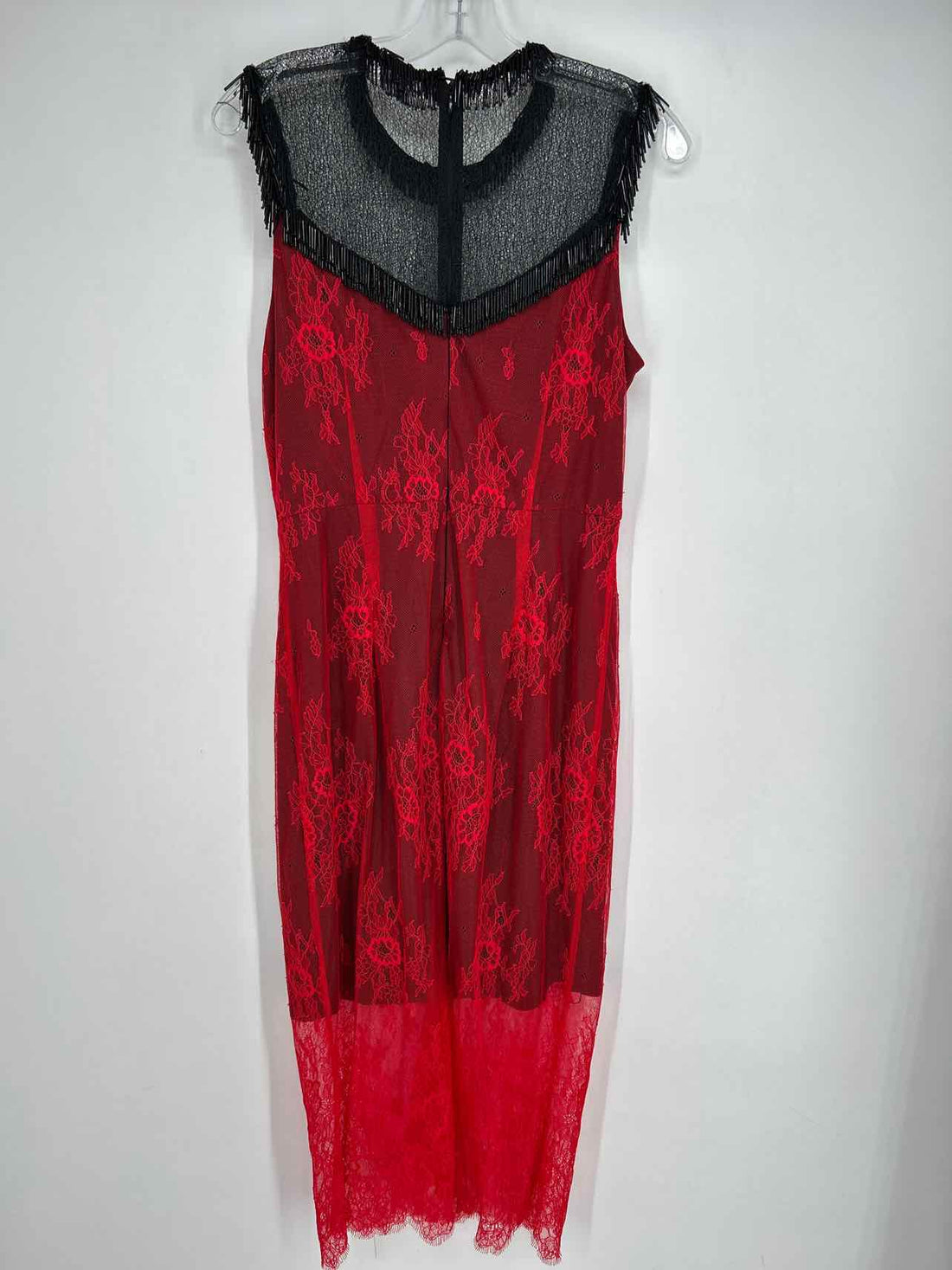 Diane Von Furstenberg Size 10 Red & Black Lace Dress