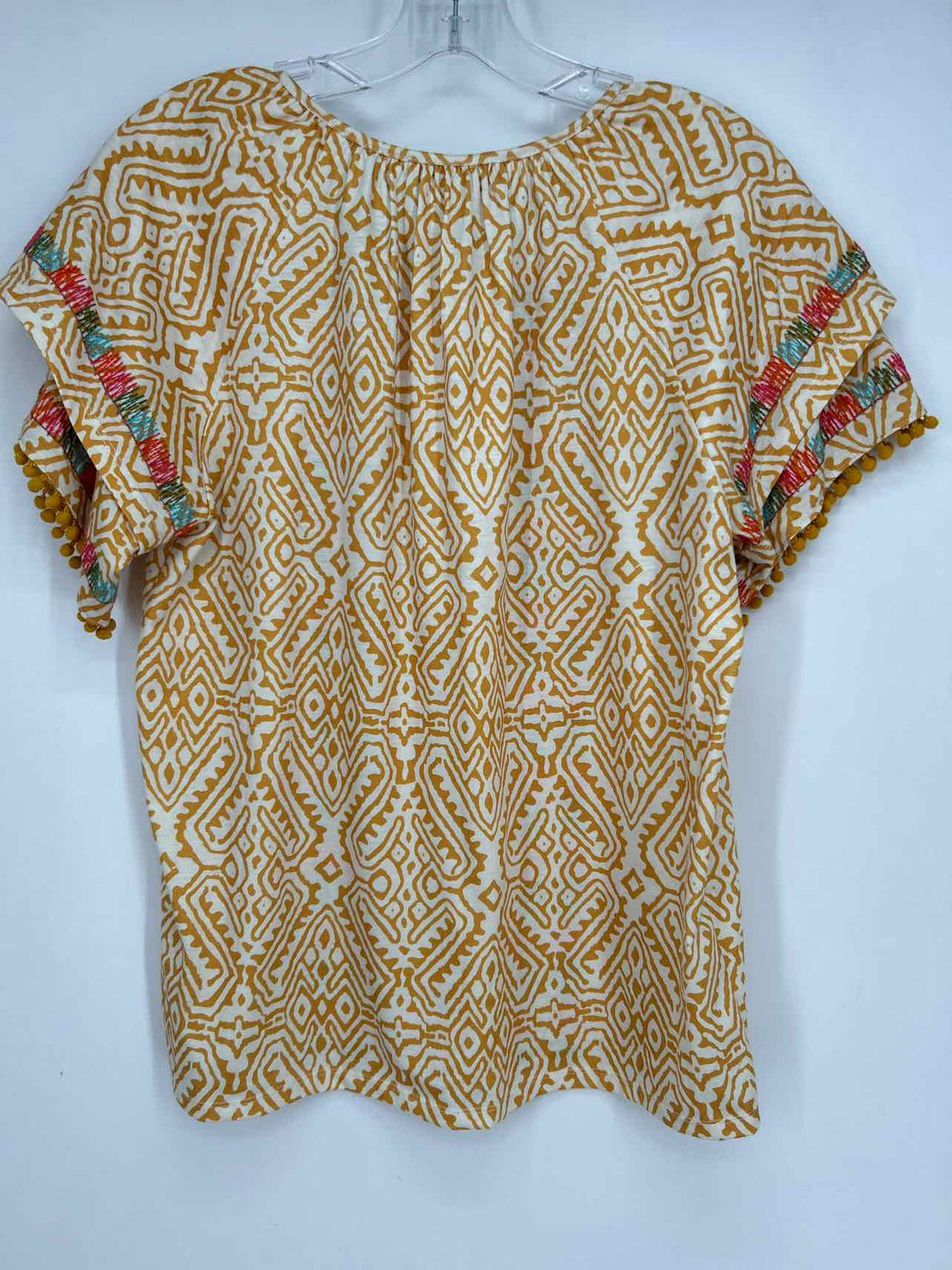 THML Size S White & Mustard Embroidered Short Sleeve