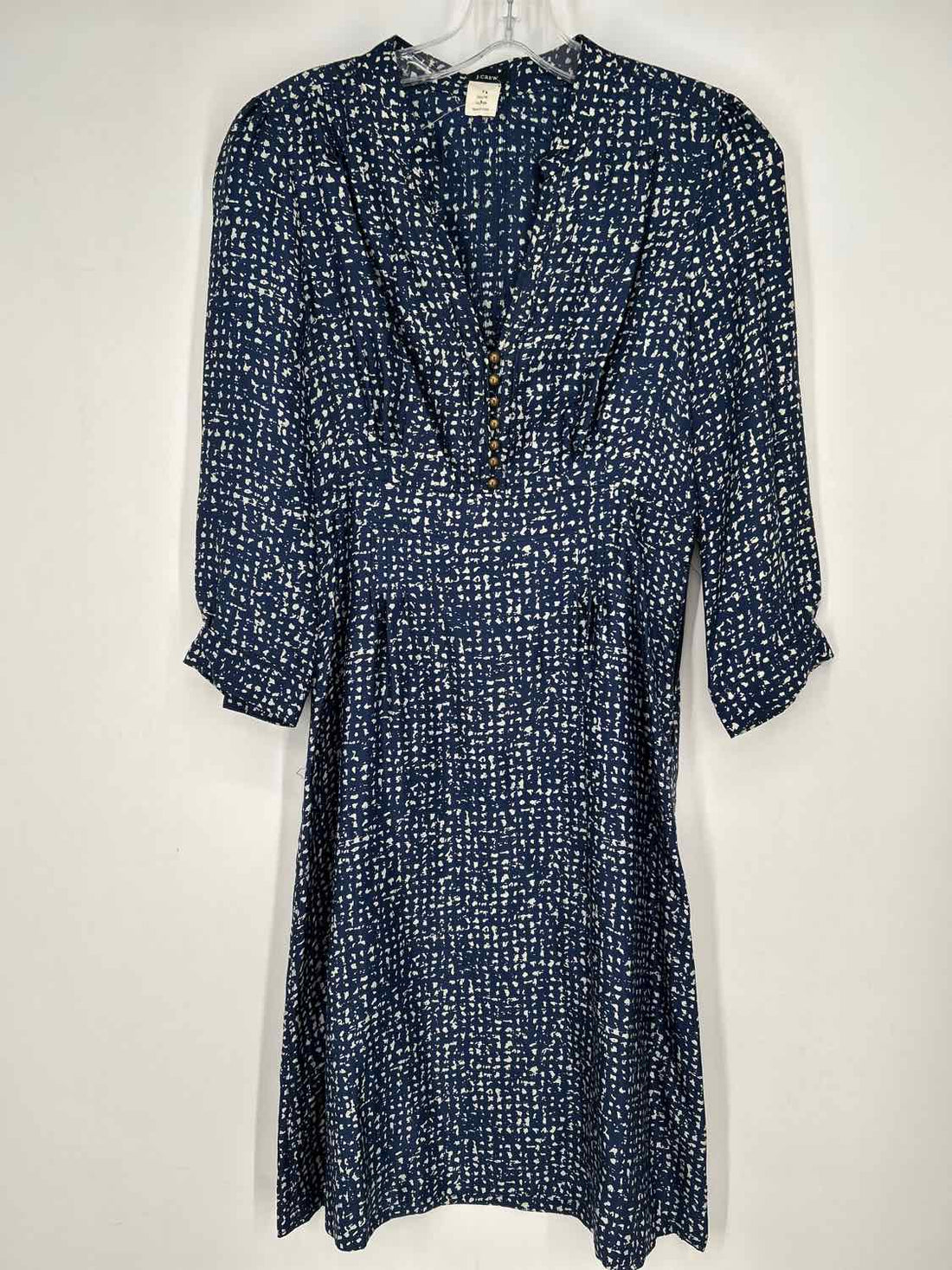 J Crew Size 2 Navy Print Silk Long Sleeve Dress
