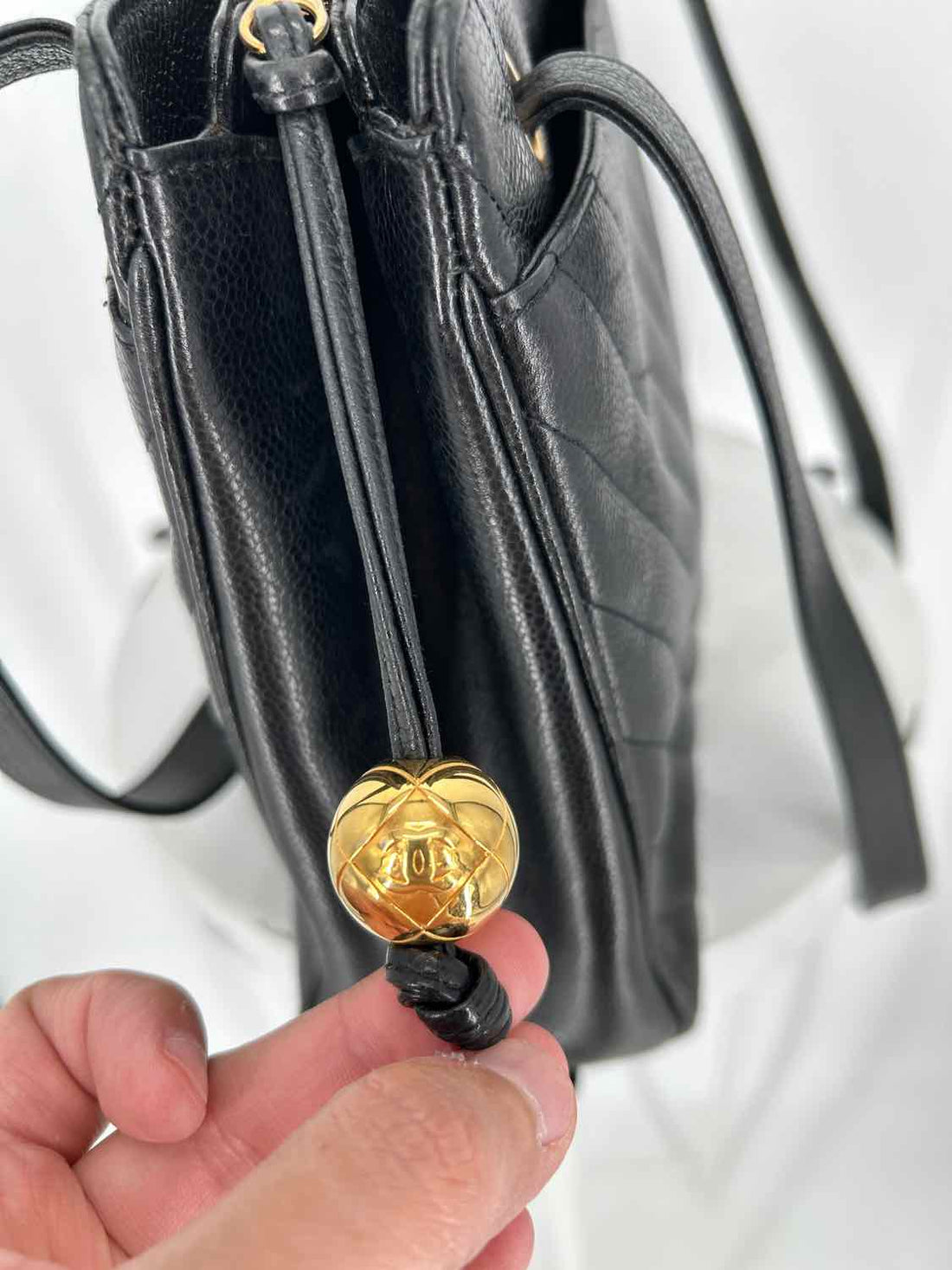 Chanel Cocoball V-Stitch Matelasse Black Caviar Leather Tote Bag