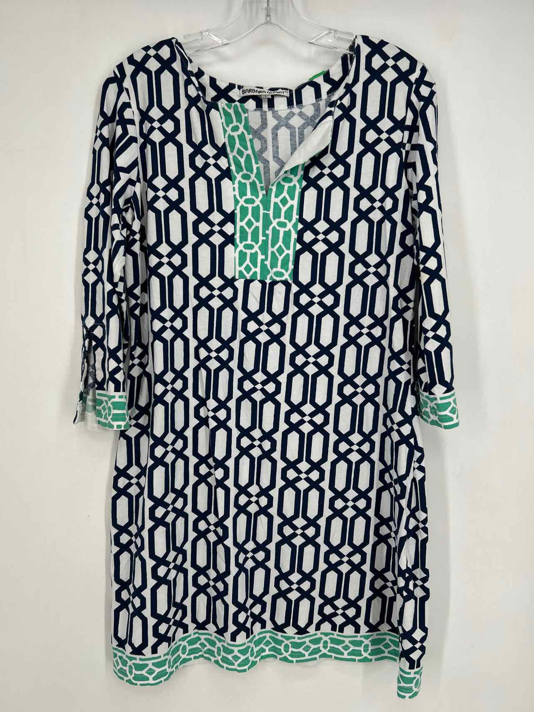 Barbara Gerwit Size L White & Navy Print Dress