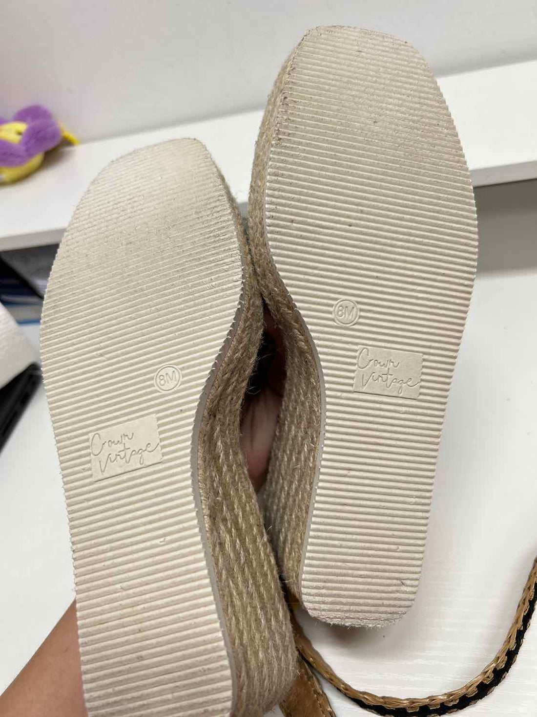 Crown Vintage Women Size 8 Black Espadrilles Wedges