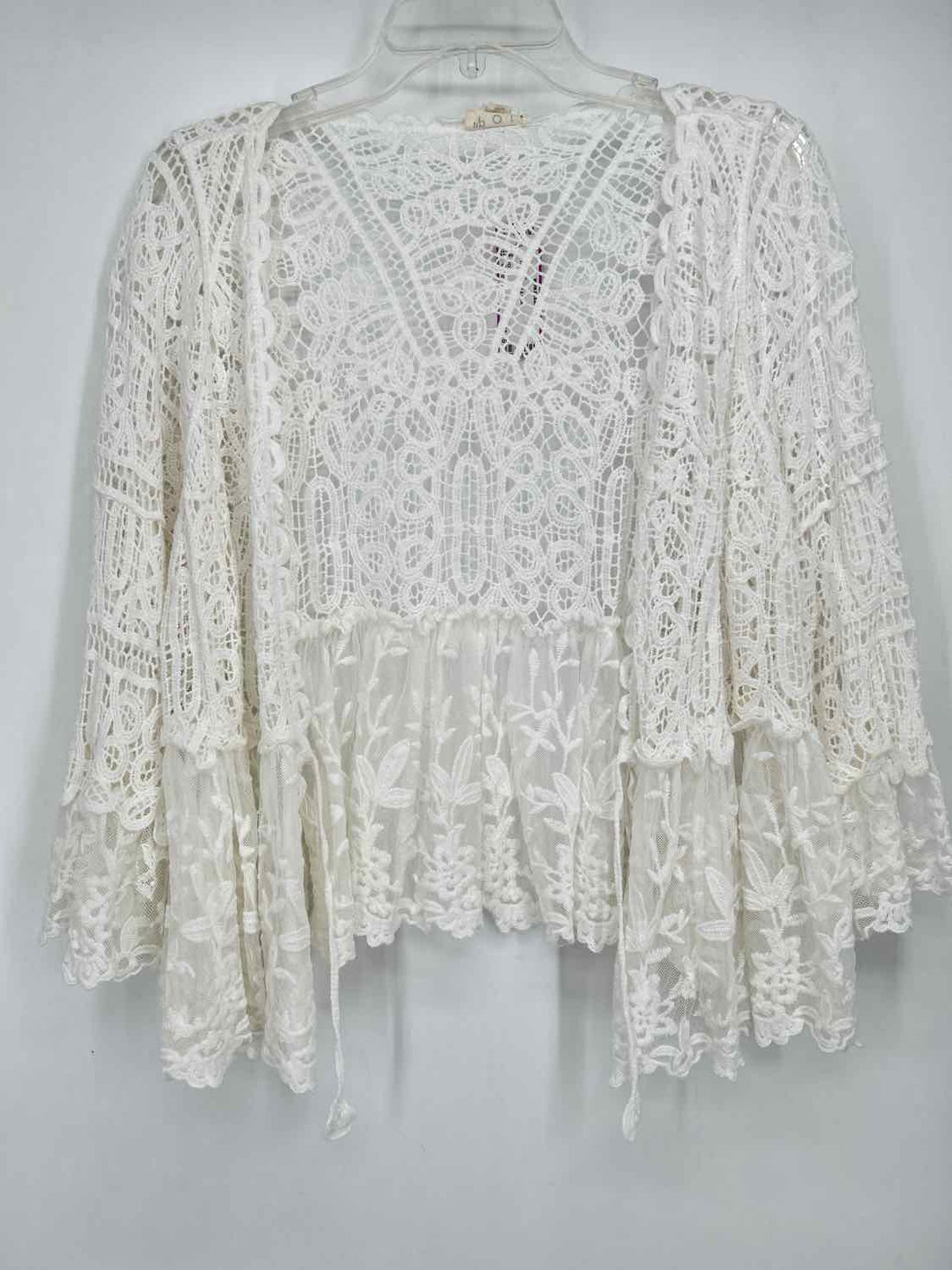 POL Size One Size White Crochet & Lace Cardigan
