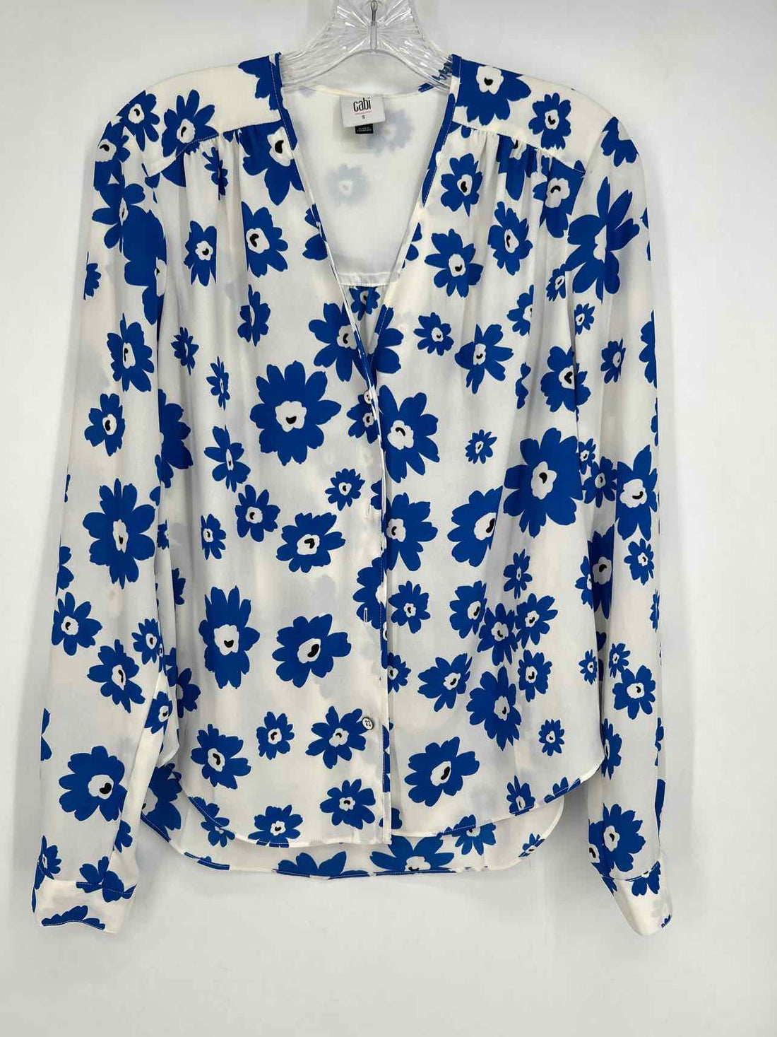 Cabi Size S White & Blue Floral Long Sleeve