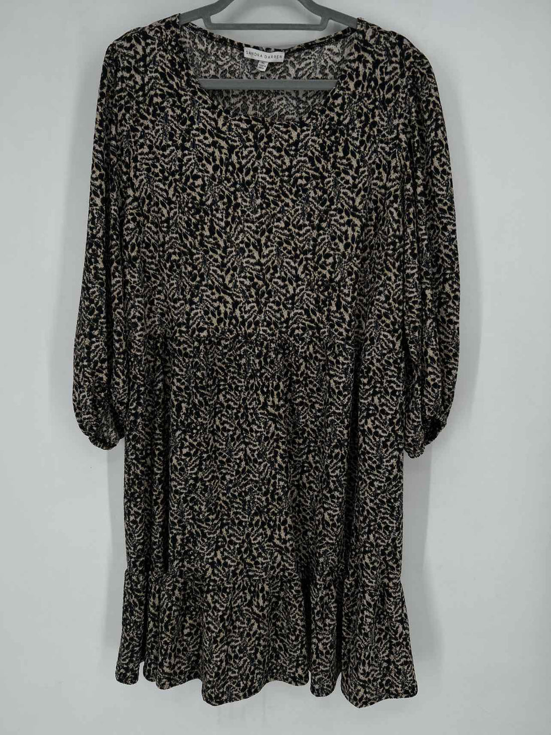 Sandra Darren Size XL Brown Print Long Sleeve Dress