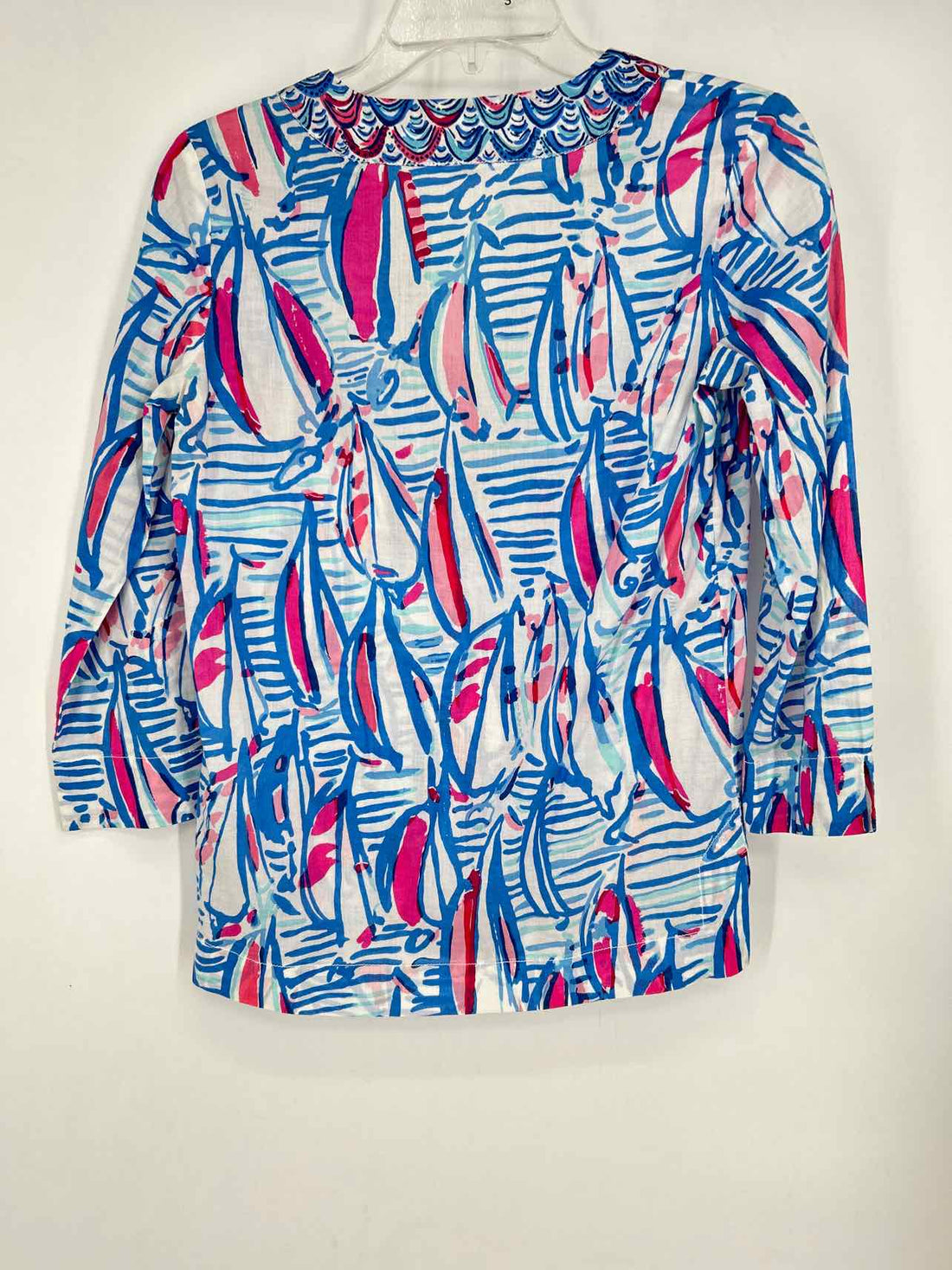 Lilly Pulitzer XXS White & Blue Print Long Sleeve Lilly Pulitzer Top