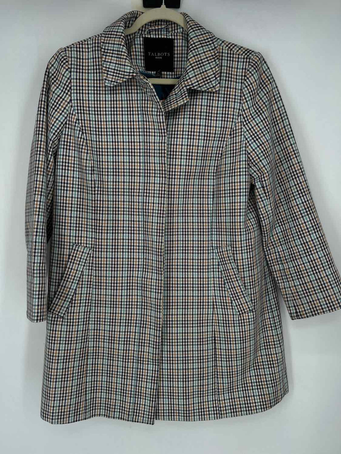 Talbots Size 8P Beige Plaid Cotton Coat