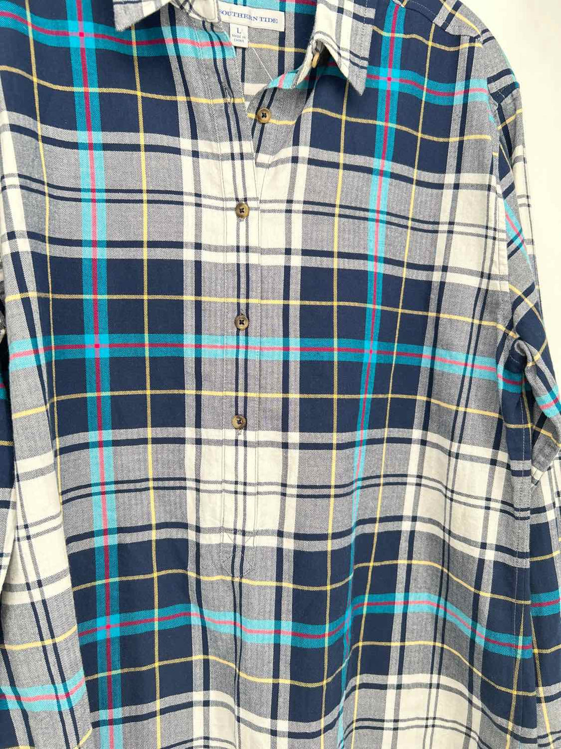 Southern Tide Size L Navy Plaid Long Sleeve