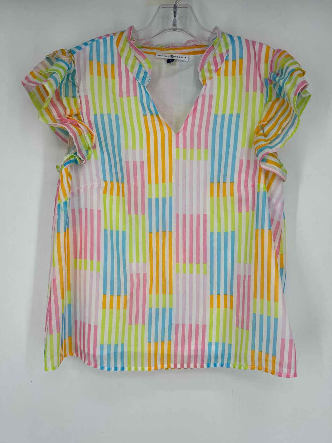 Michelle Mcdowell Size S White Multi Color Striped Short Sleeve