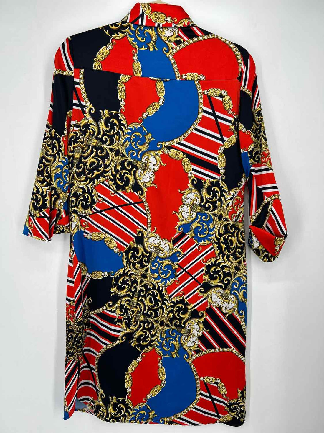 Tahari Arthur S. Levine Size 4 Navy & Red Print Long Sleeve Dress