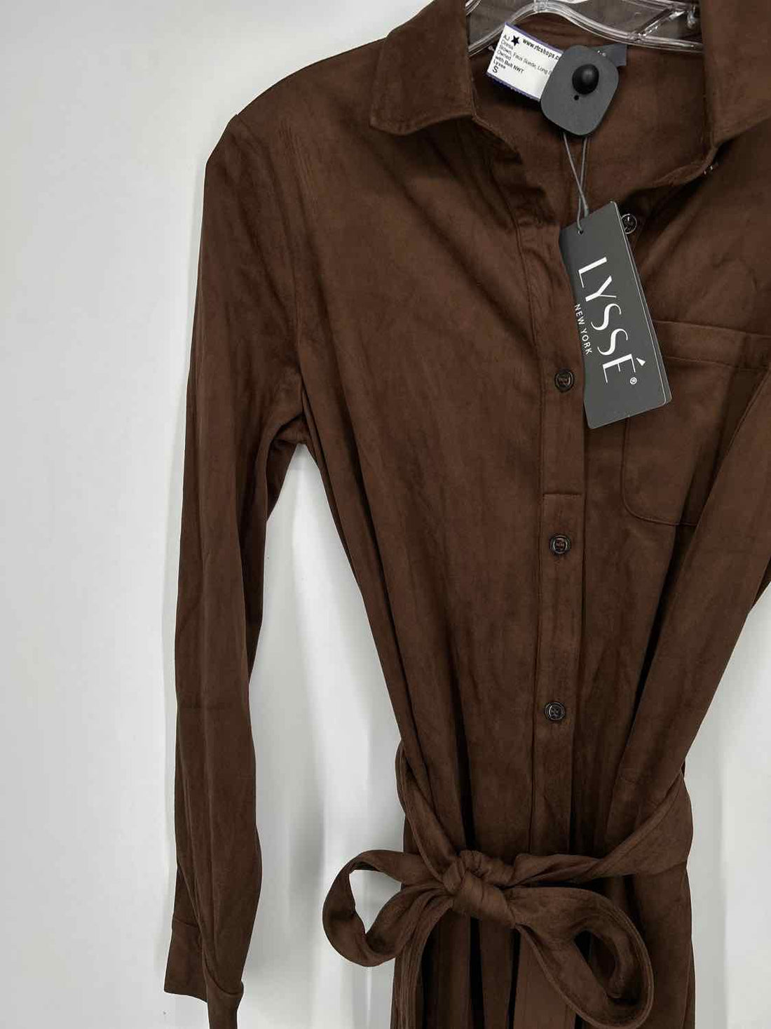 Lysse Size S Brown Faux Suede Long Sleeve Dress