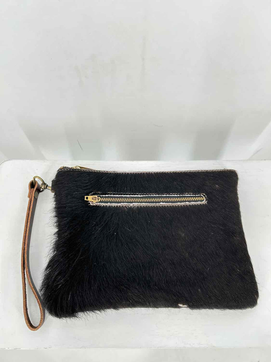 No Brand Name Black Calf Hair Wristlet Clutch