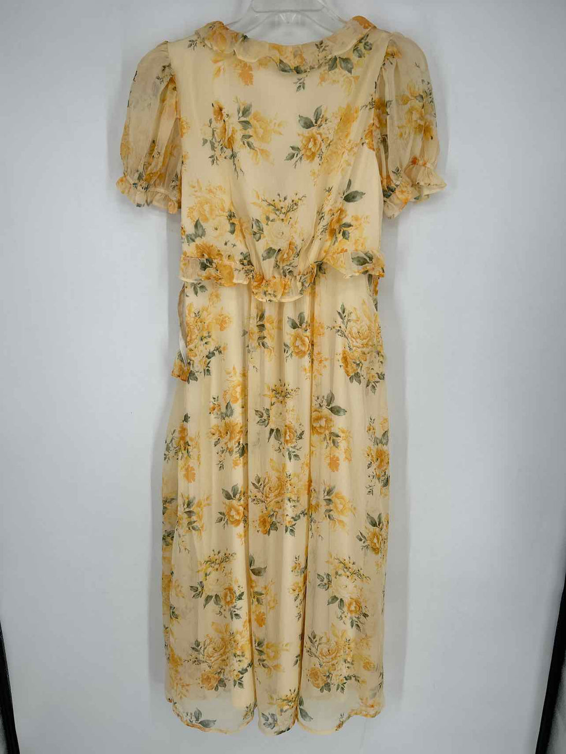 Storia Size L Yellow Floral Short Sleeve Dress