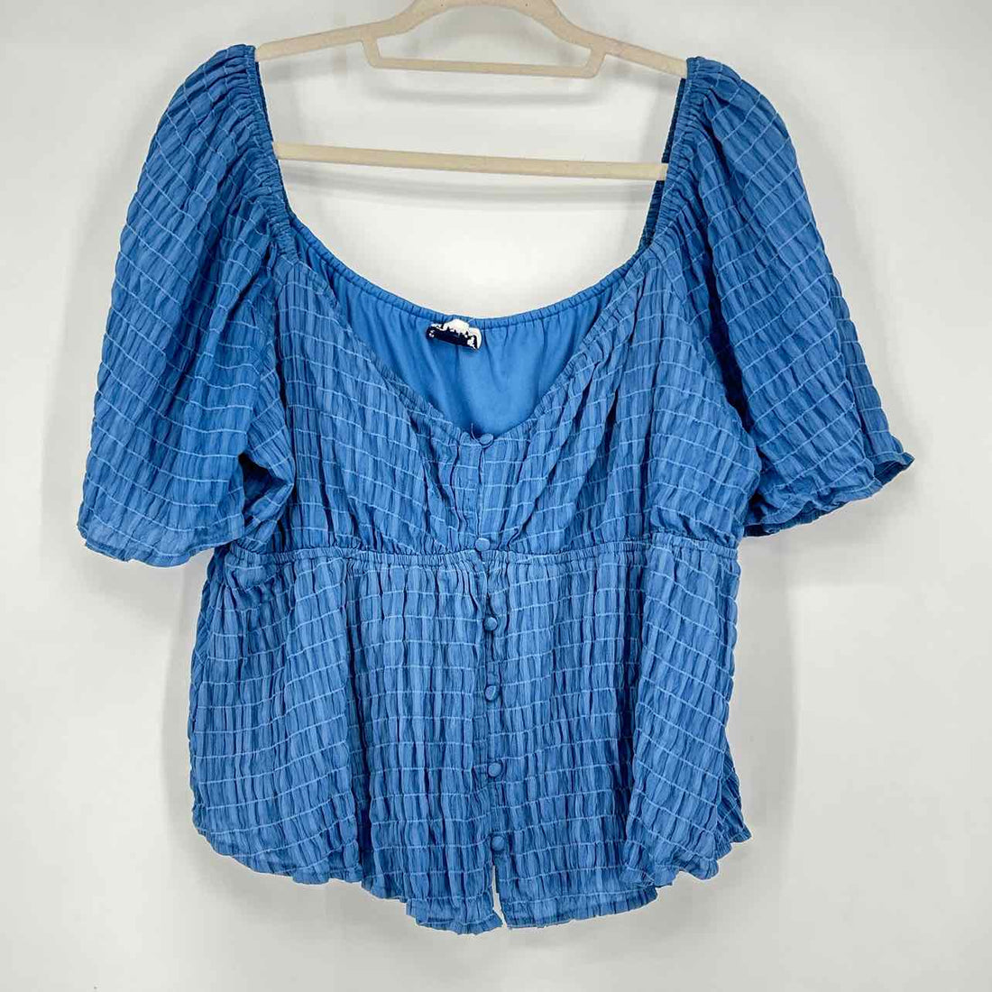 Arula Size B (2X) Blue Textured Short Sleeve Top/Blouse