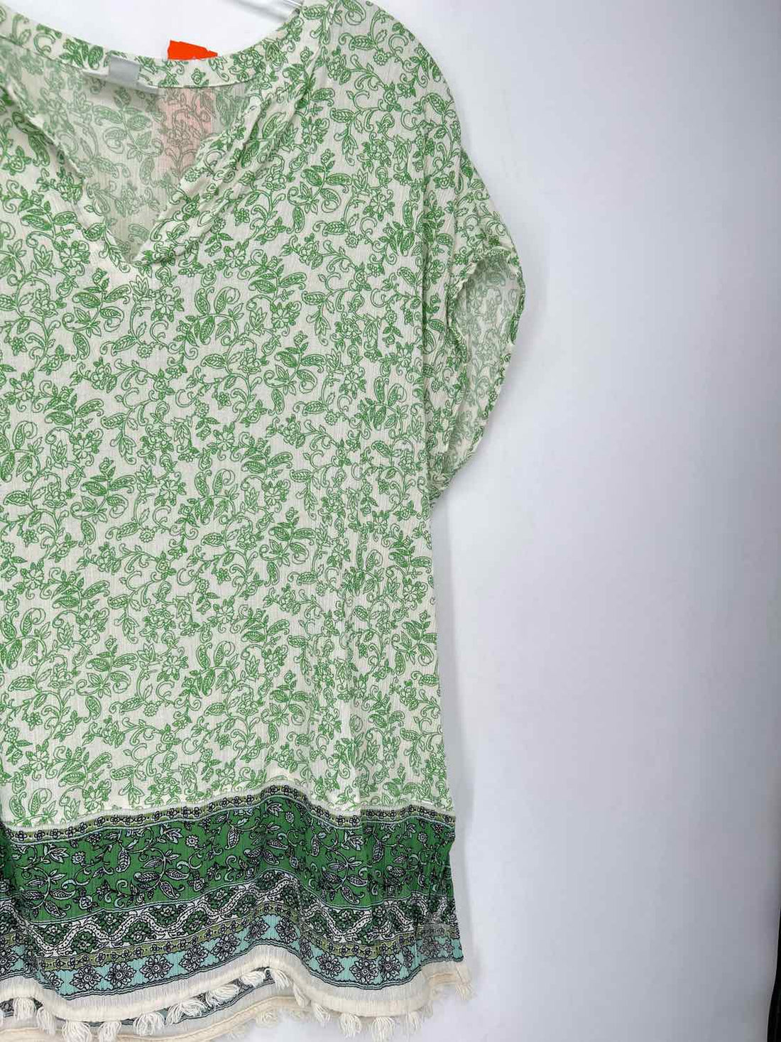 J Jill Size MP White & Green Print Short Sleeve