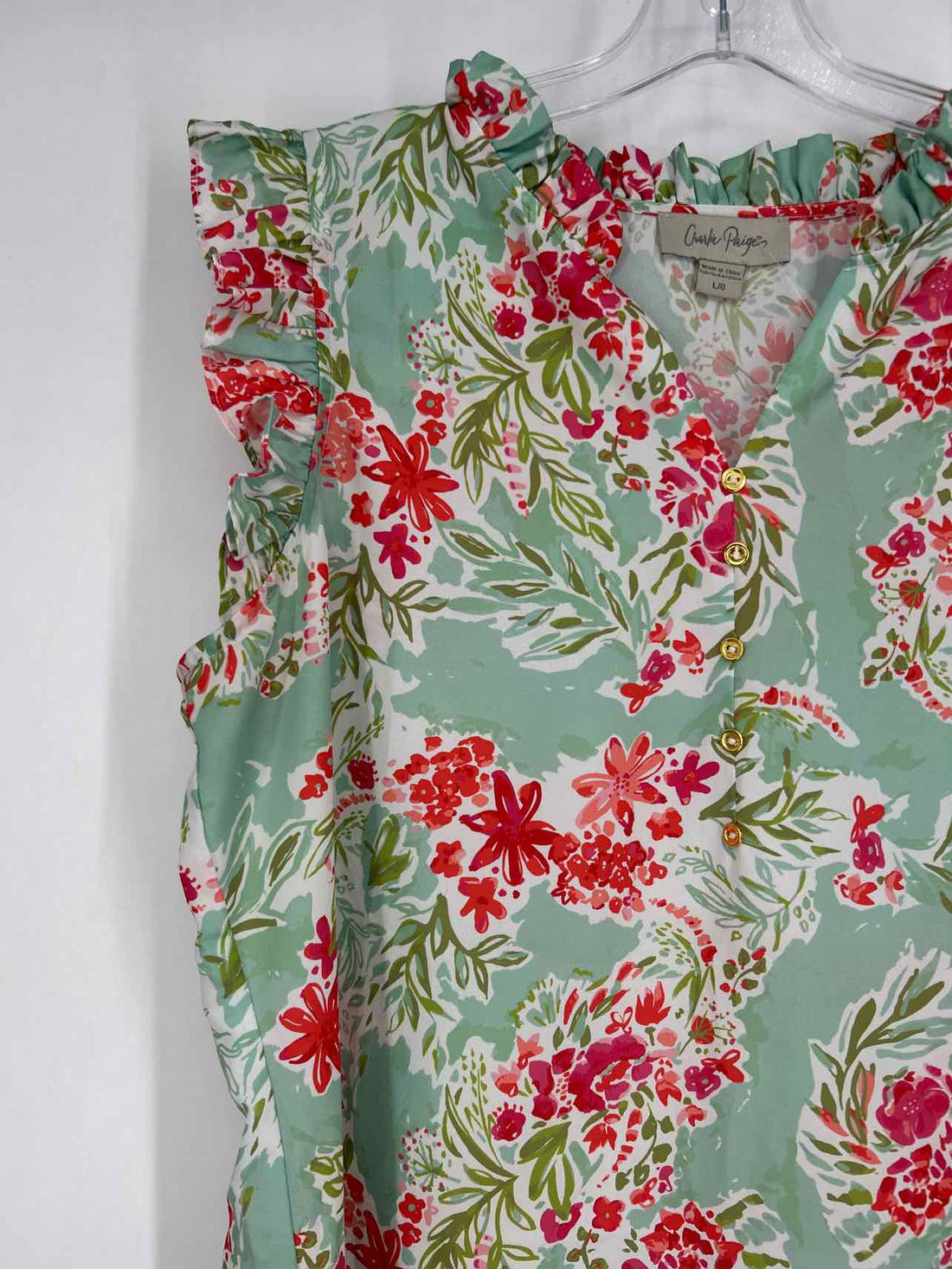 Charlie Paige Size L Mint Floral Short Sleeve Dress
