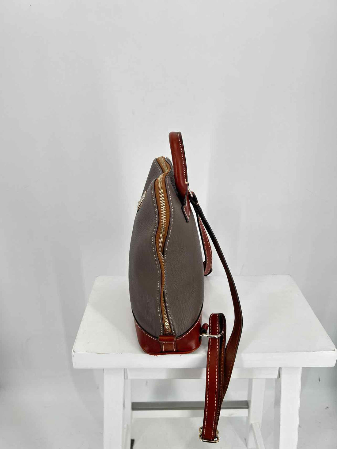 Dooney & Bourke Gray & Brown Pebbled Leather Pre Owned Backpack