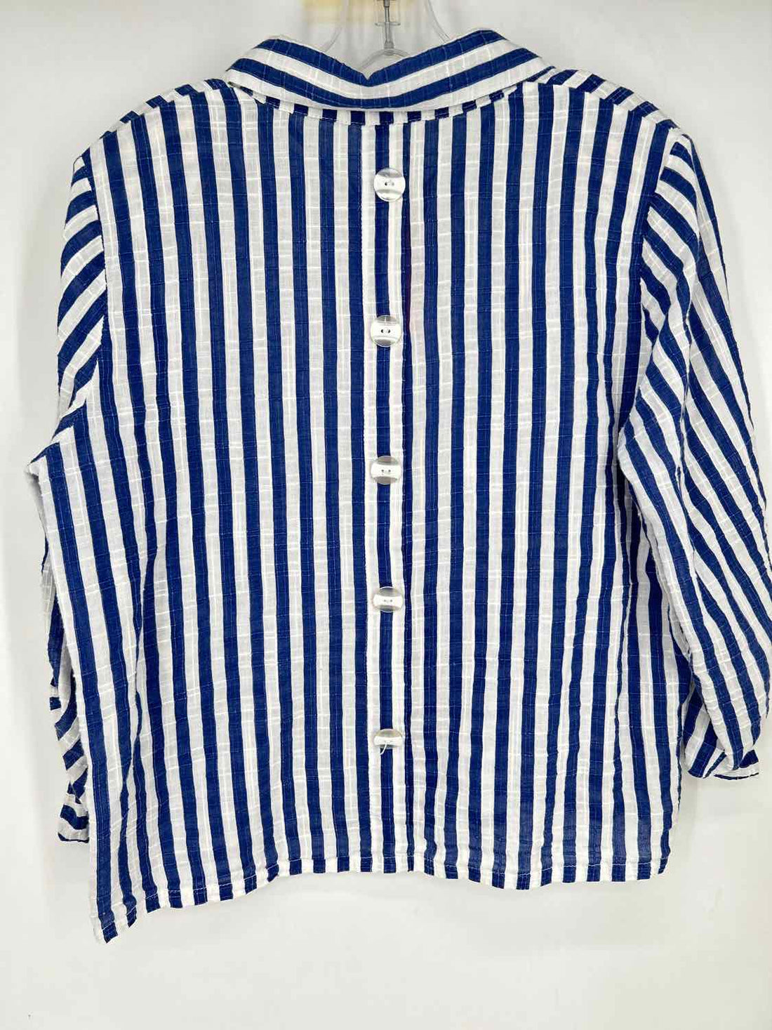 Trisha Tyler Size S White & Navy Striped Cotton Long Sleeve