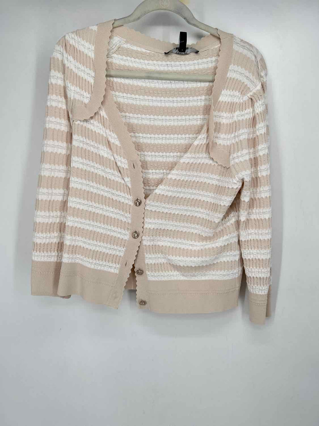 White House Black Market Size L Tan & White Striped Cardigan