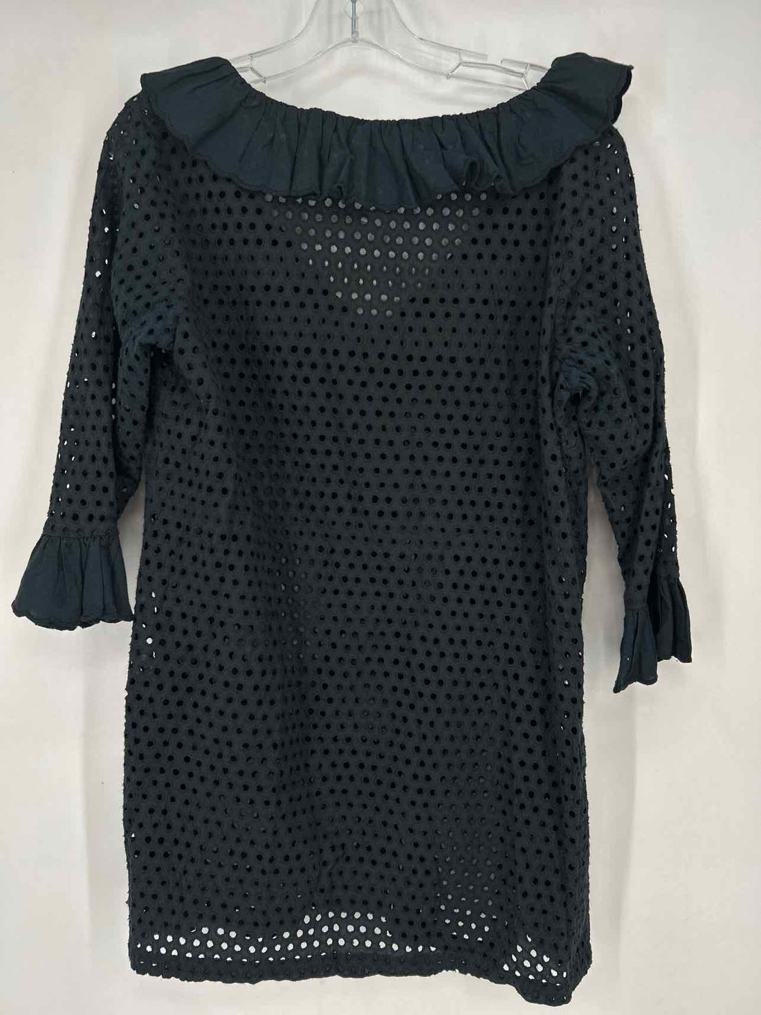 Gretchen Scott Size L Black Eyelet Long Sleeve Coverup