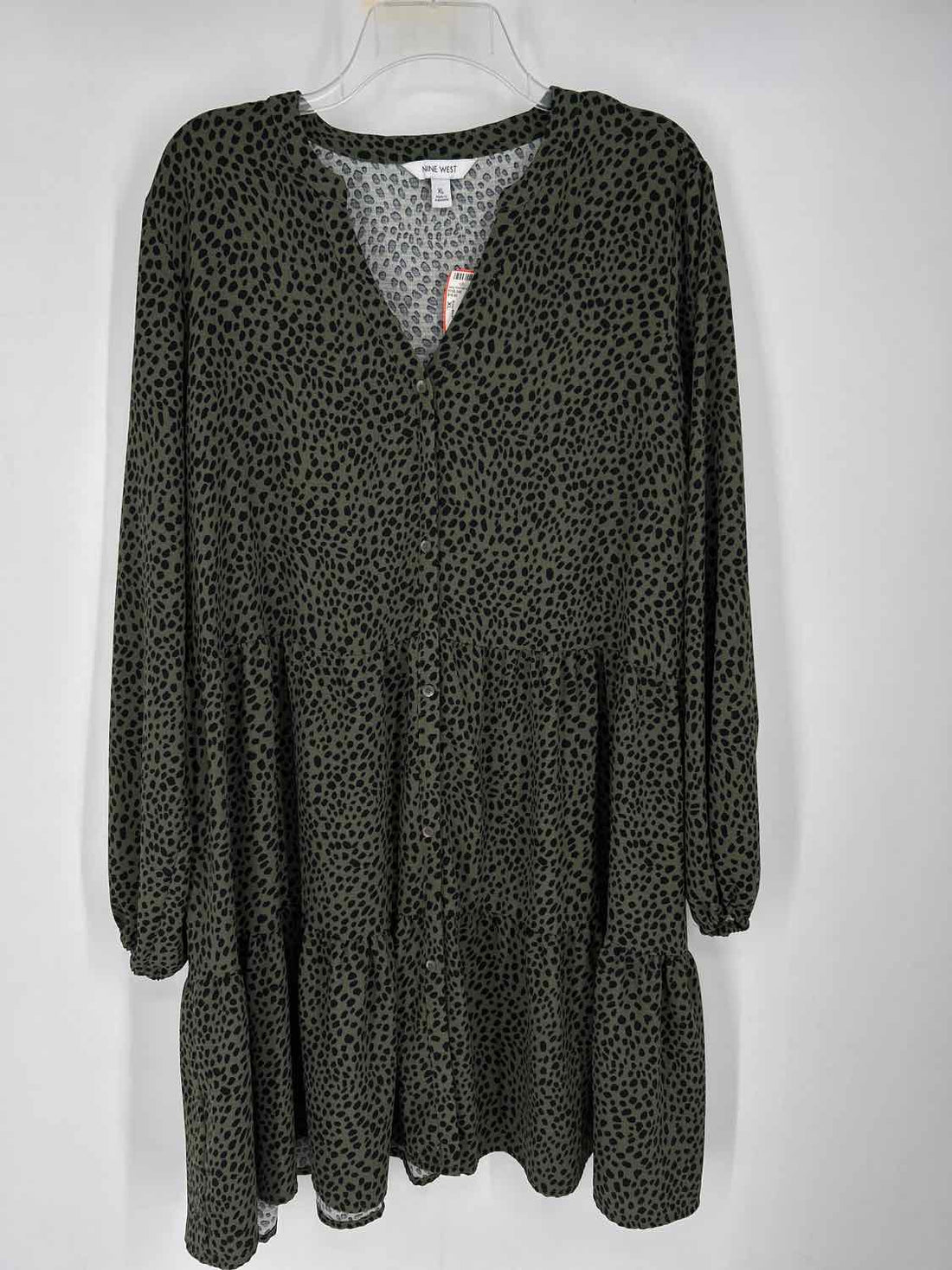 Nine West Size XL Green Print LS Dress