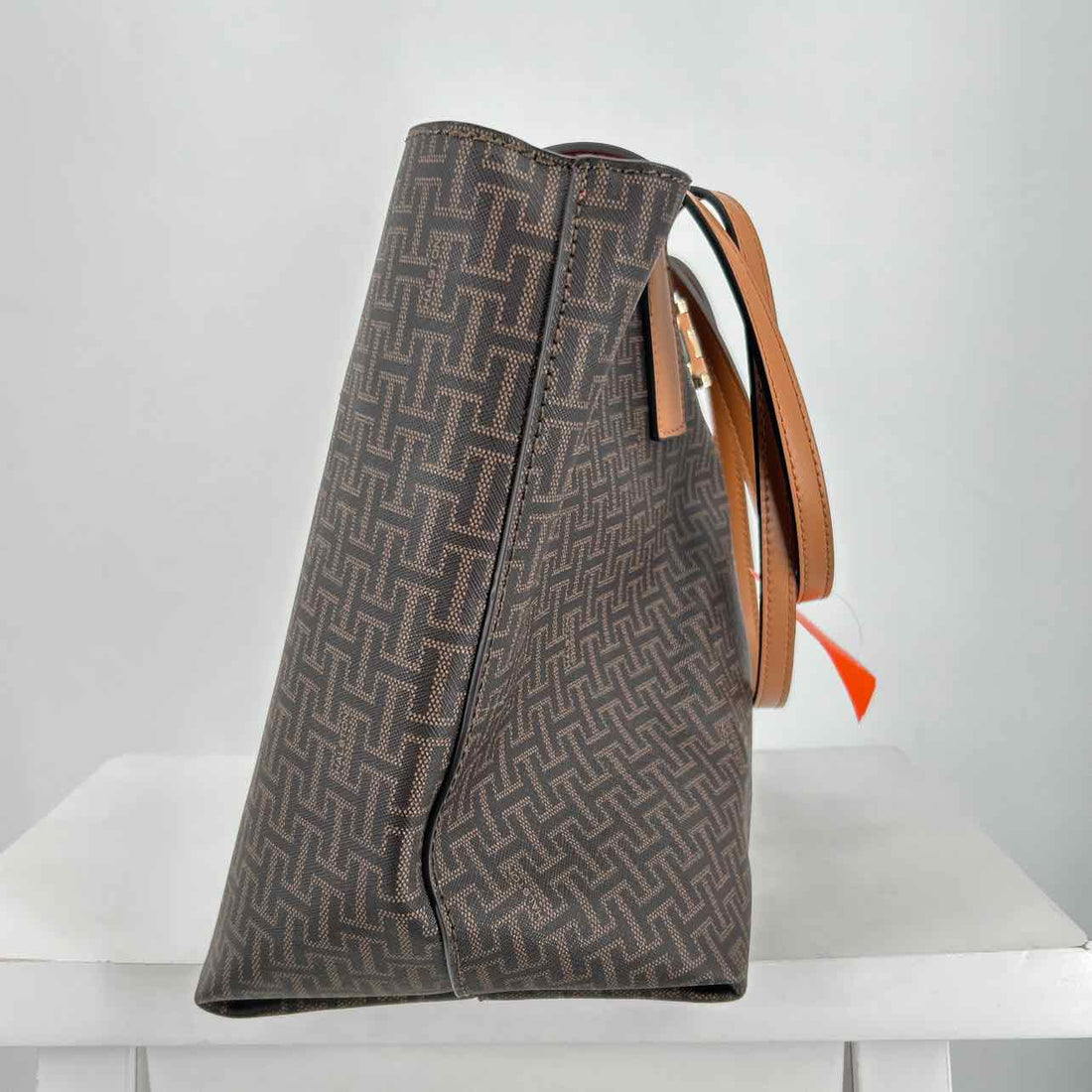 Halston Brown Print Vegan Leather Pre Owned Tote