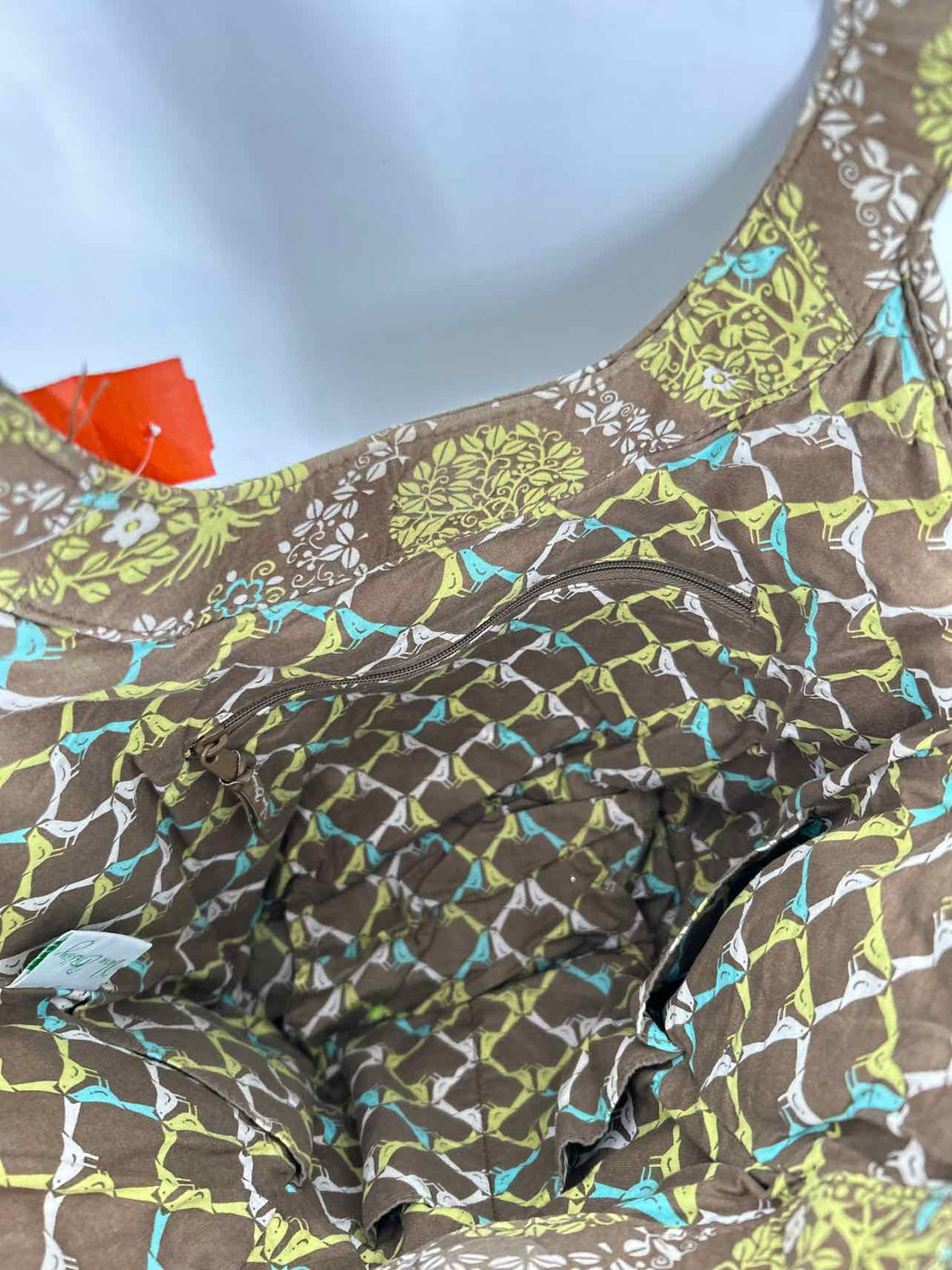 Vera Bradley Brown & Light Green Print Quilted Pre Owned Tote
