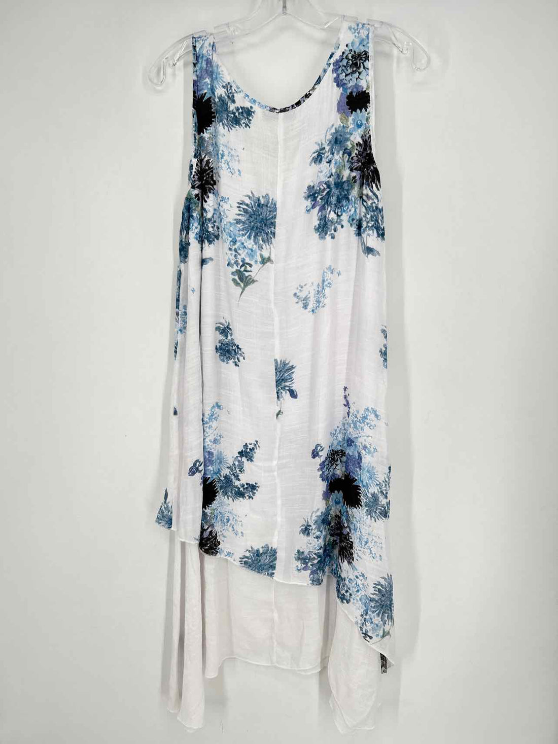 Patrizia Luca Size L White & Blue Floral Sleeveless Dress