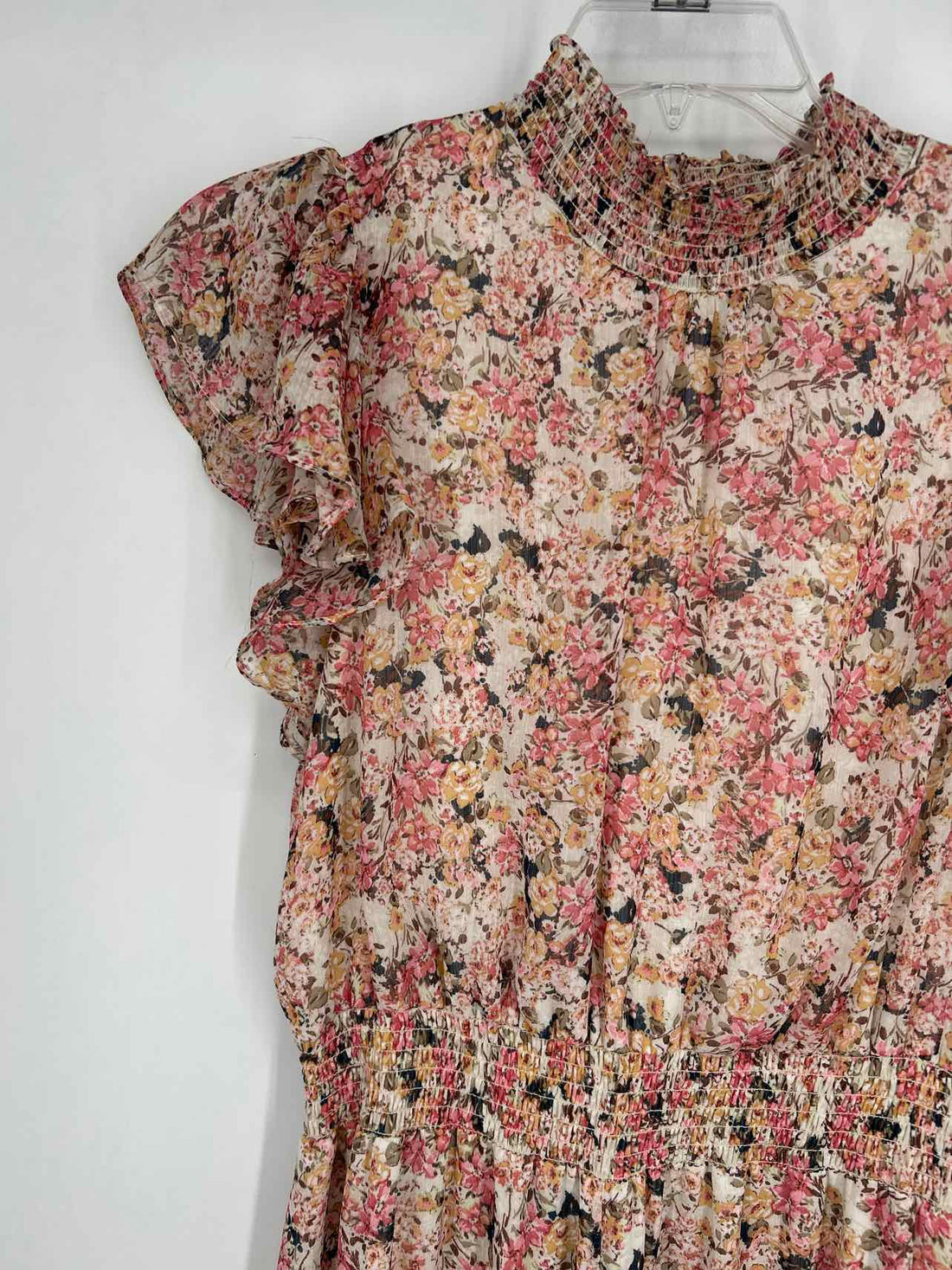1 State Size XL Beige & pink floral Short Sleeve Dress