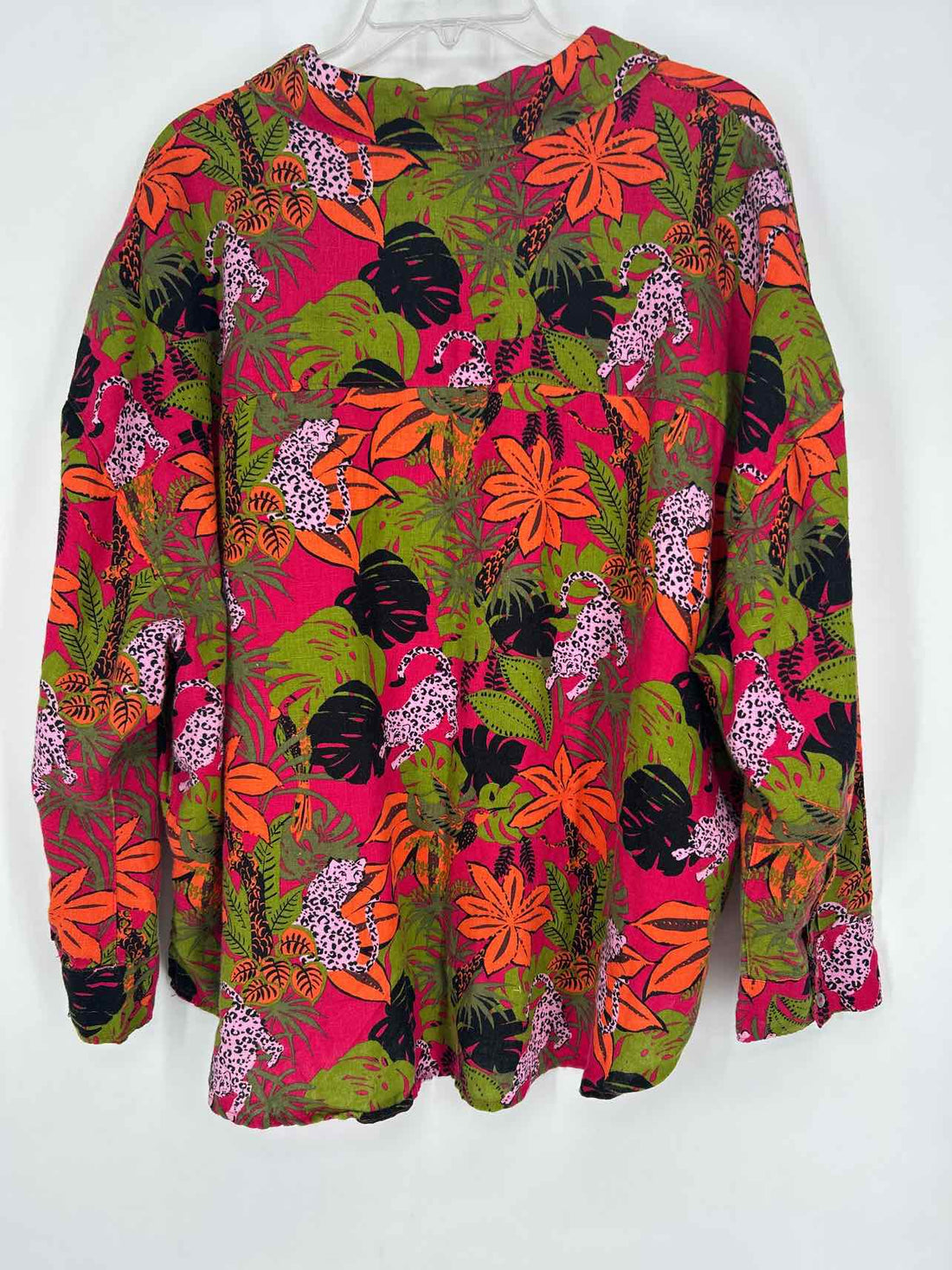 C&C California Size 1X Pink Floral Linen Top/Blouse