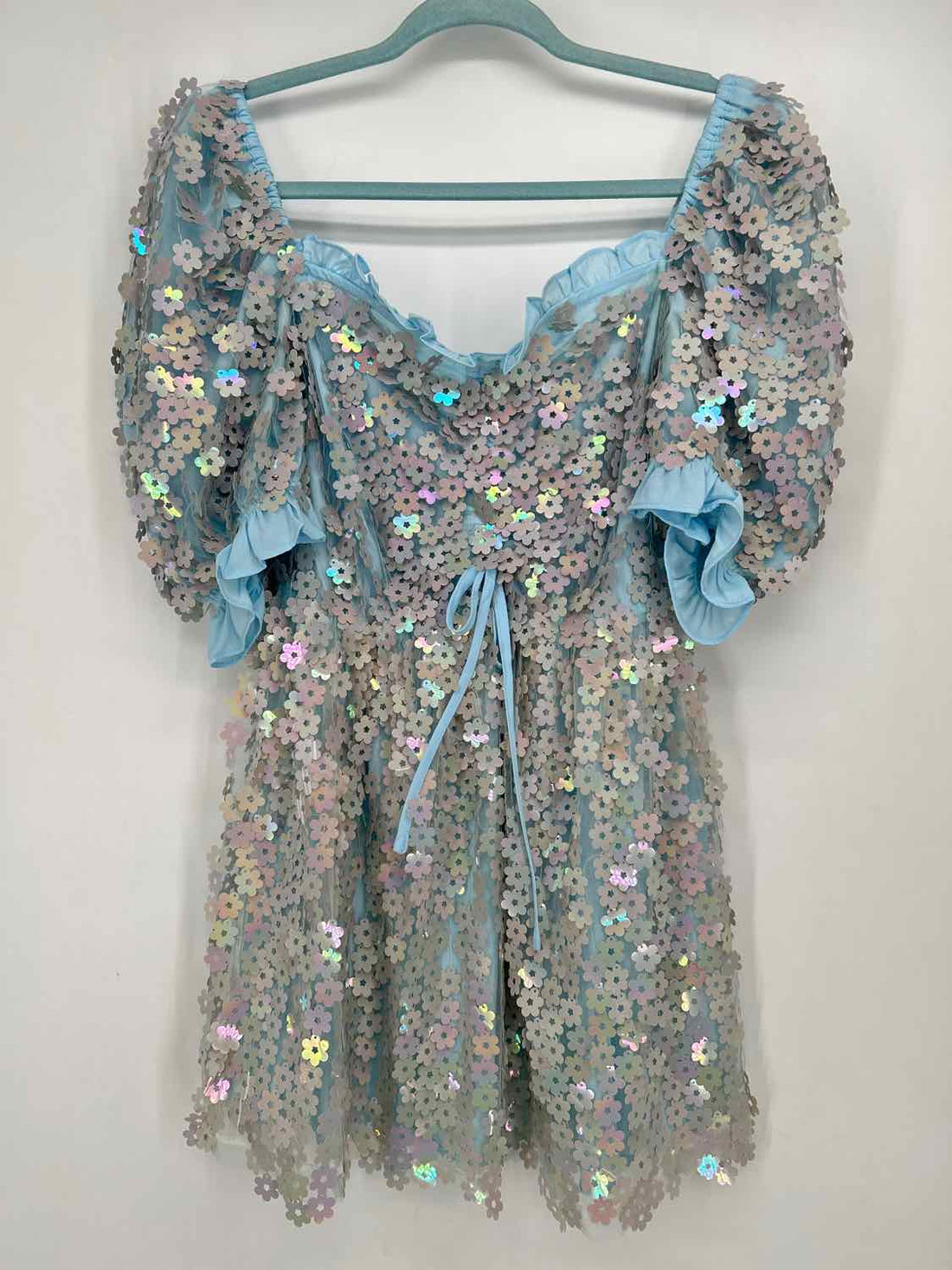 Buddy Love Size S Light Blue Sequined Short Sleeve Dress