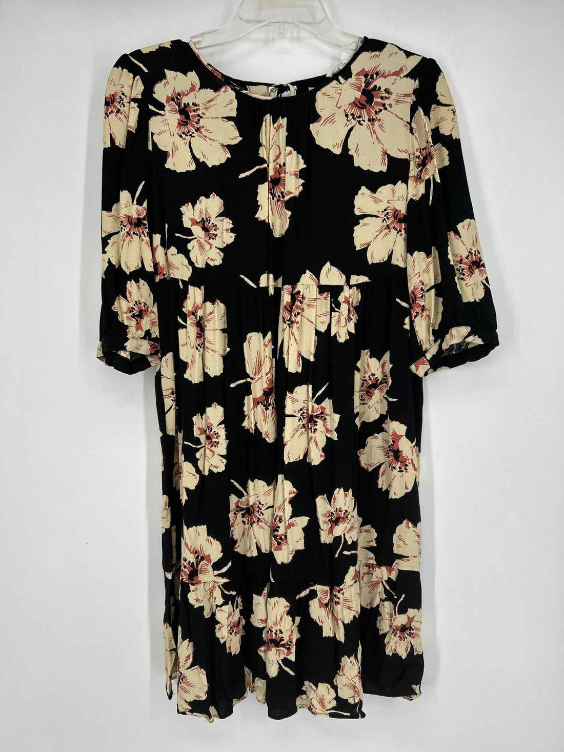ba&sh Size 2 Black & Cream Floral Short Sleeve Dress
