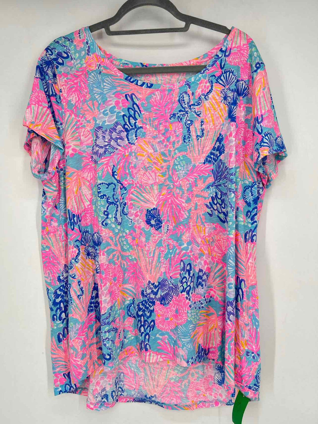 Lilly Pulitzer Size XXL Blue & Pink Print Short Sleeve Top/Blouse