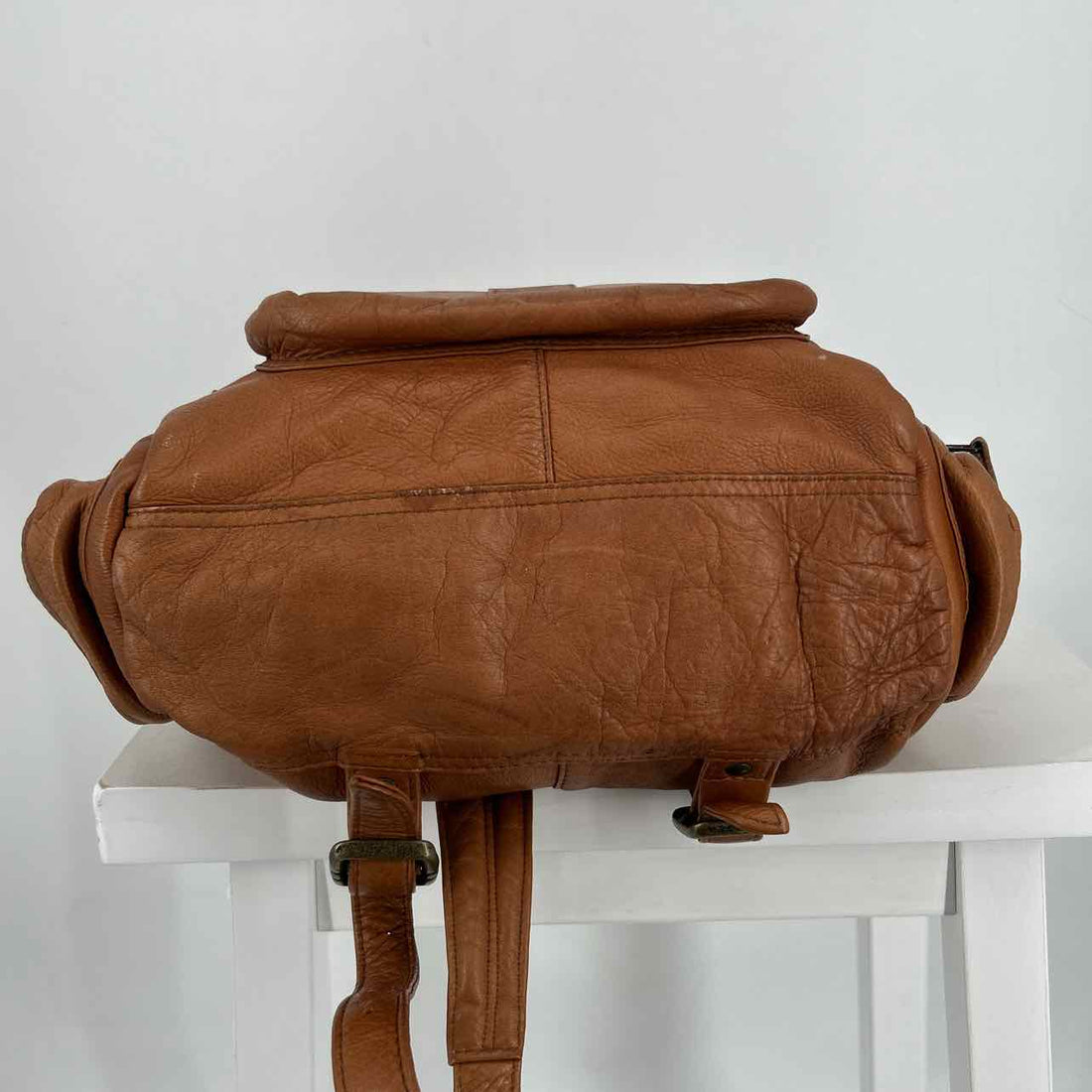 No Brand Name Cognac Leather As Is Backpack