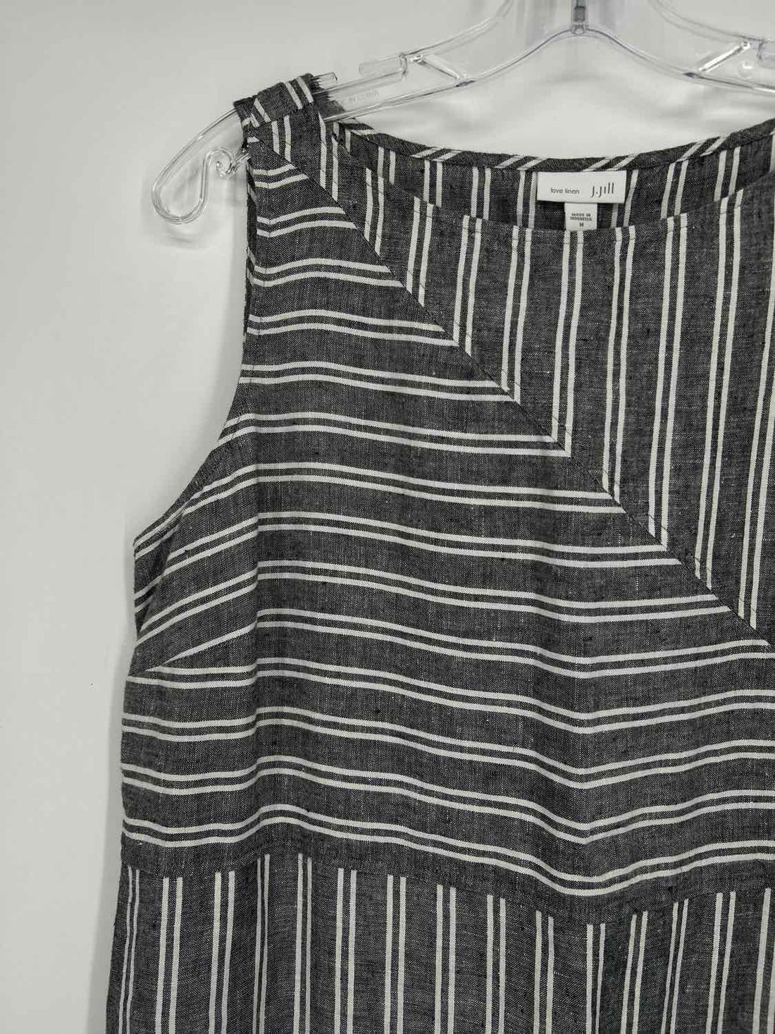 J Jill Love Linen Size M Gray & White Striped Linen 100% Sleeveless Dress
