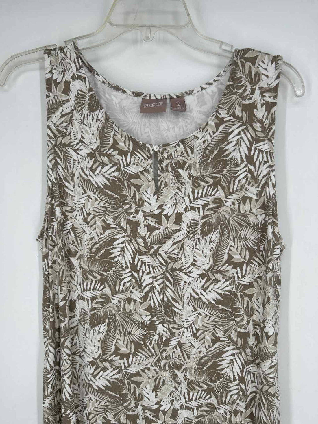 Chicos Size 2/L Taupe & White Floral Sleeveless Dress