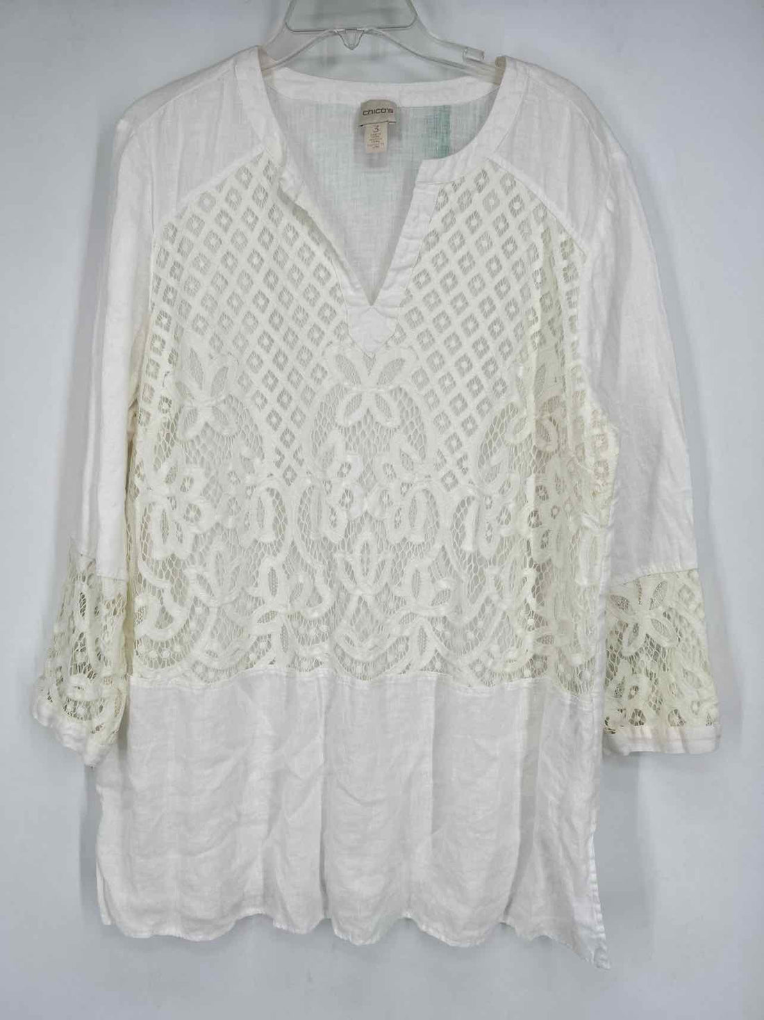 Chicos Size 3/XL White Lace Linen Long Sleeve