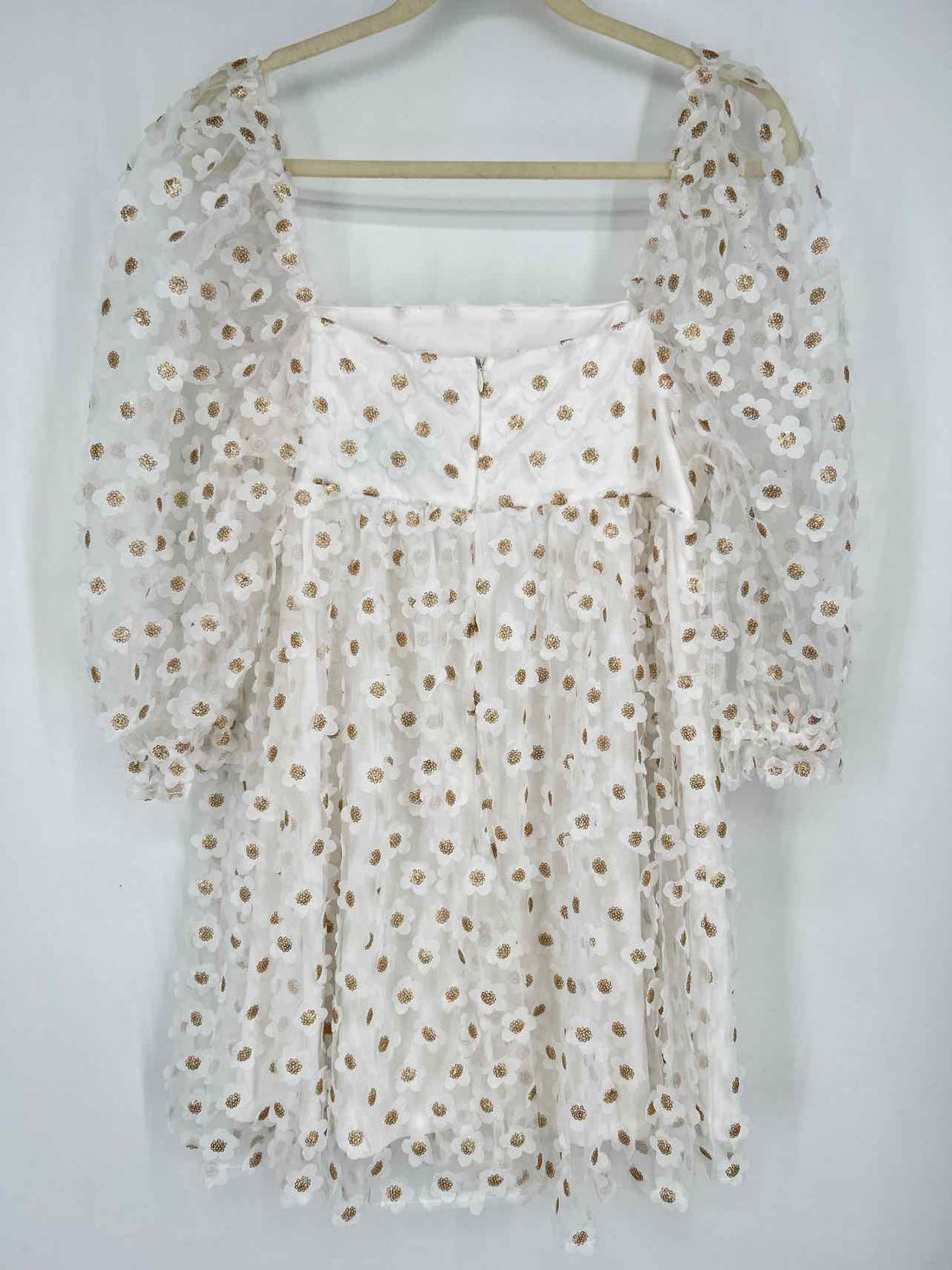Storia Size L White Floral Applique Long Sleeve Dress