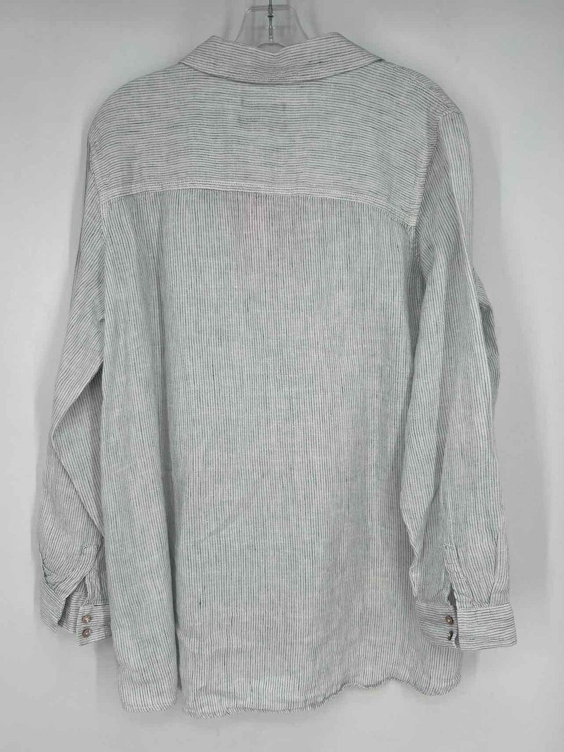 Tahari Size XL White & Blue Striped Linen Long Sleeve